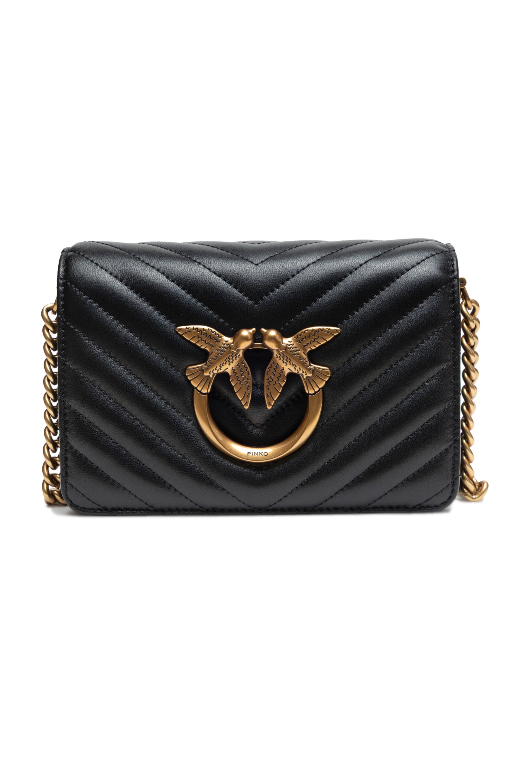 PINKO Black Leather Love Click Mini Shoulder Bag | Regal Royce