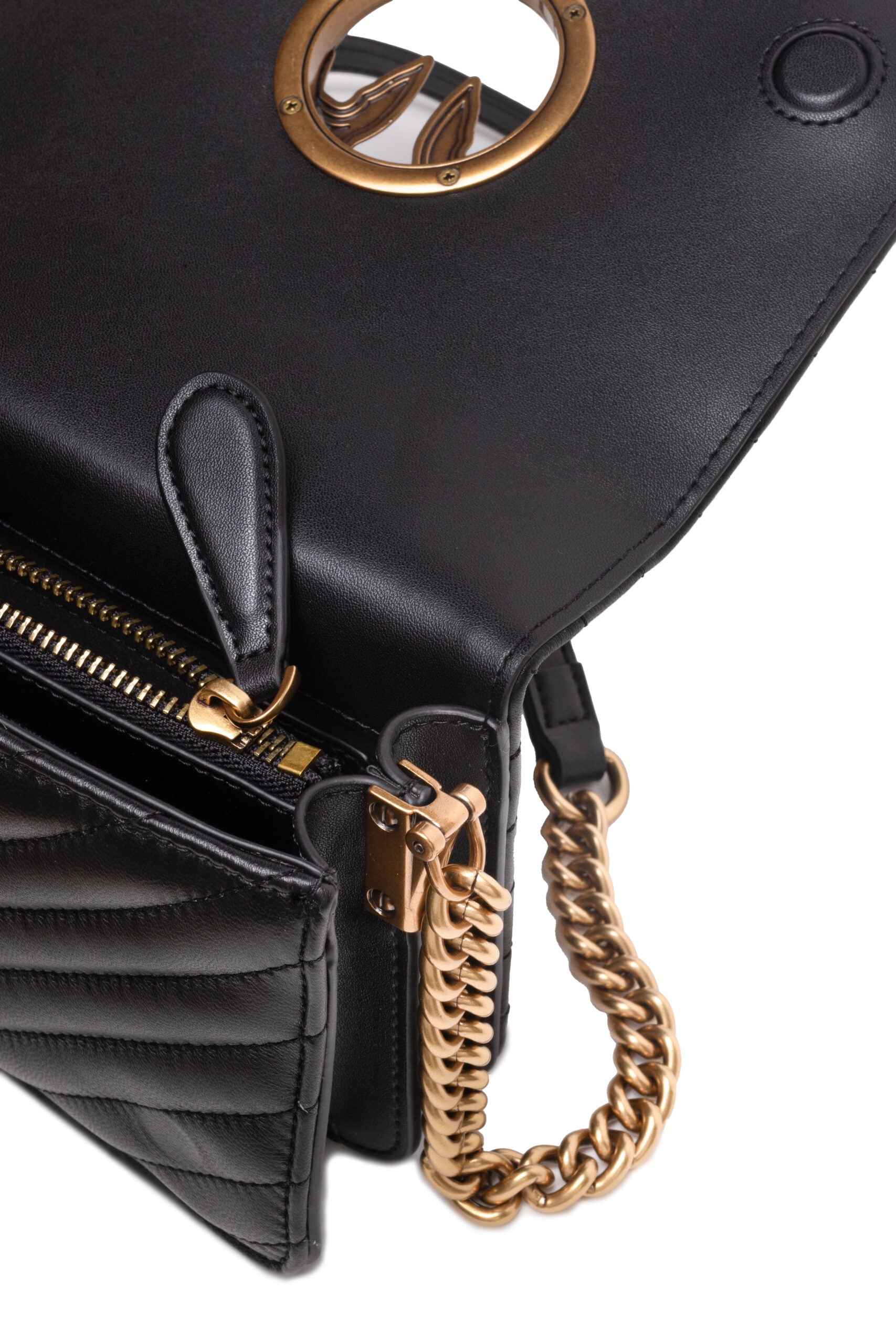 PINKO Black Leather Love Click Mini Shoulder Bag | Regal Royce