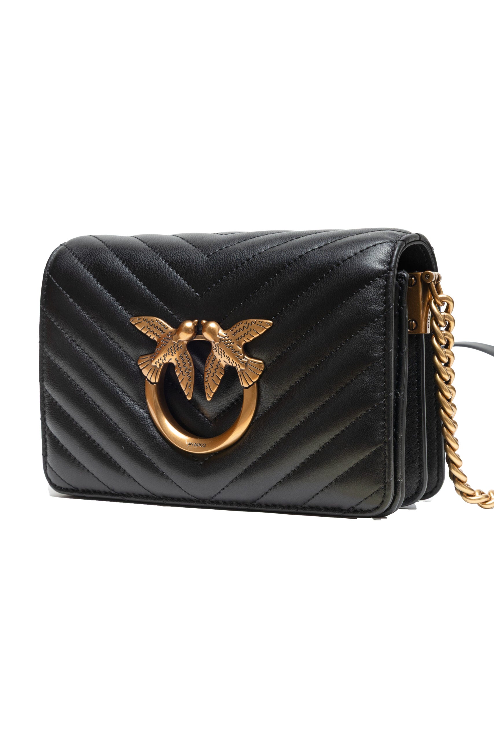 PINKO Black Leather Love Click Mini Shoulder Bag | Regal Royce