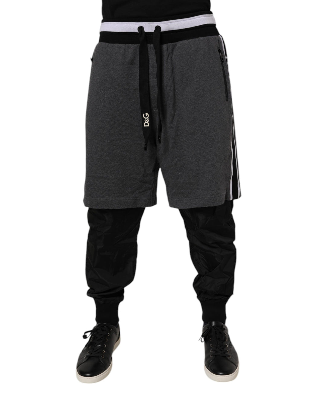 Dolce & Gabbana Black Gray Cotton Layered Sweatpants Pants