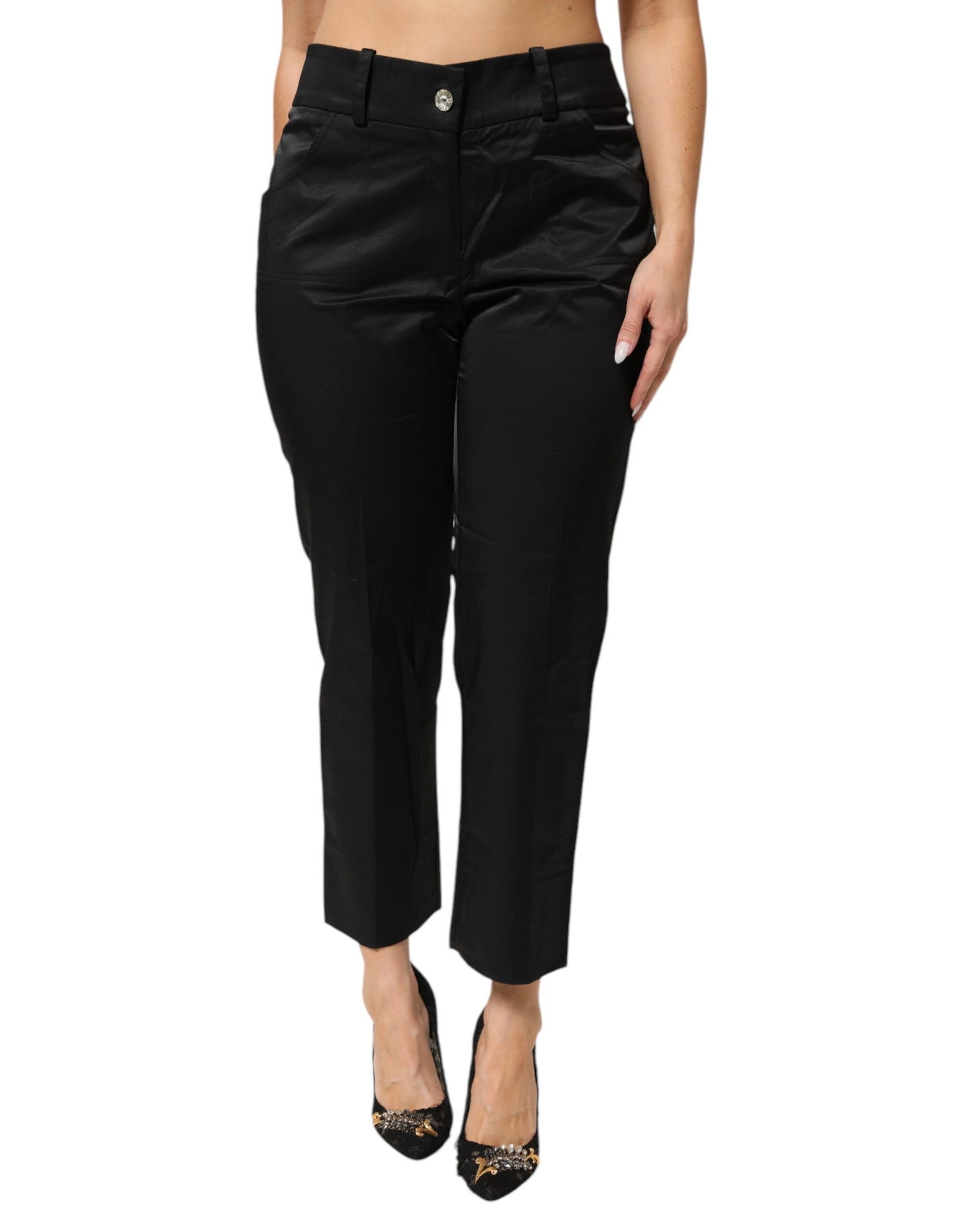 BENCIVENGA Black Cotton Blend Cropped Straight Leg Pants | Regal Royce