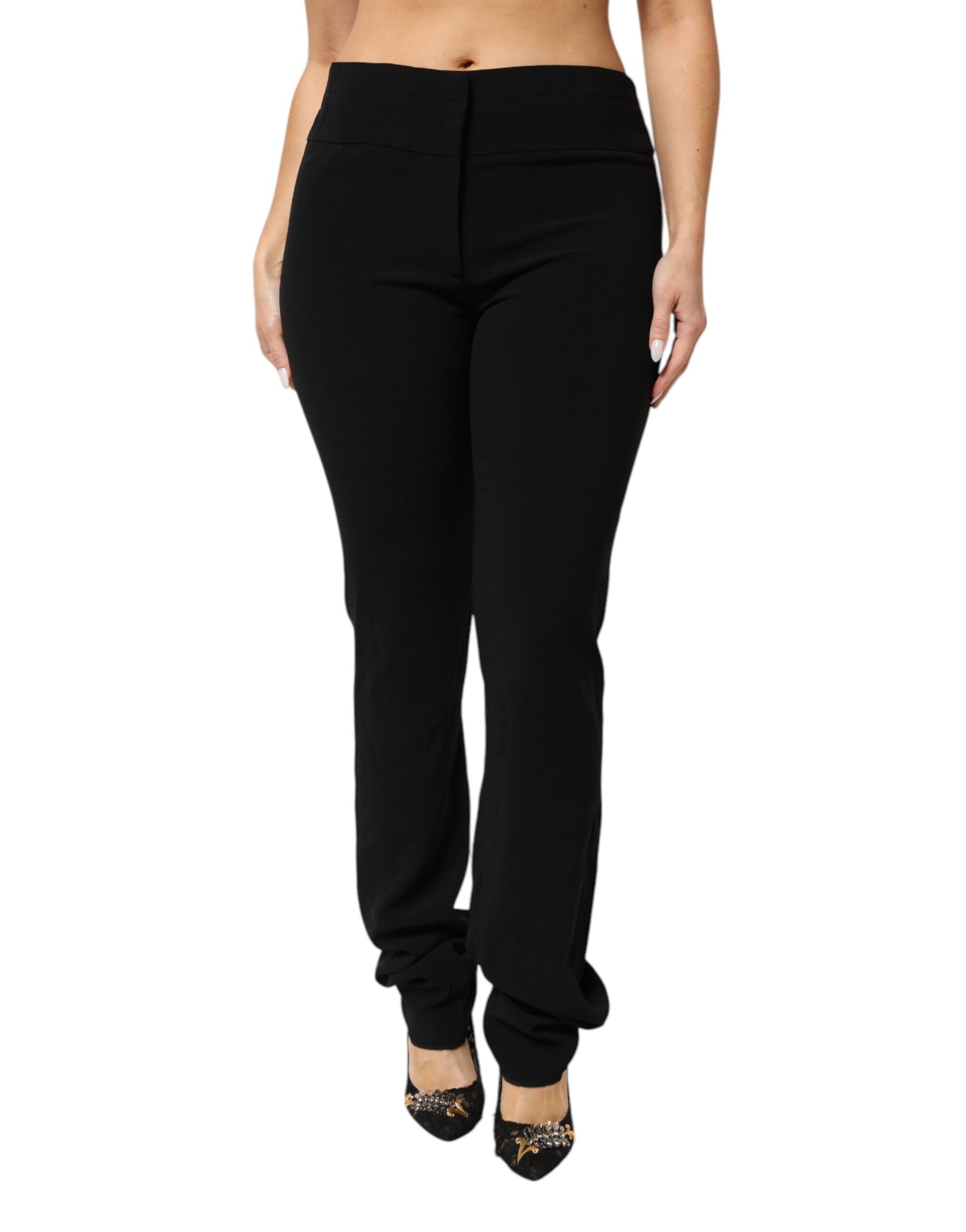 Exte Black Viscose Acetate Blend Straight Leg High Waist Pants | Regal Royce