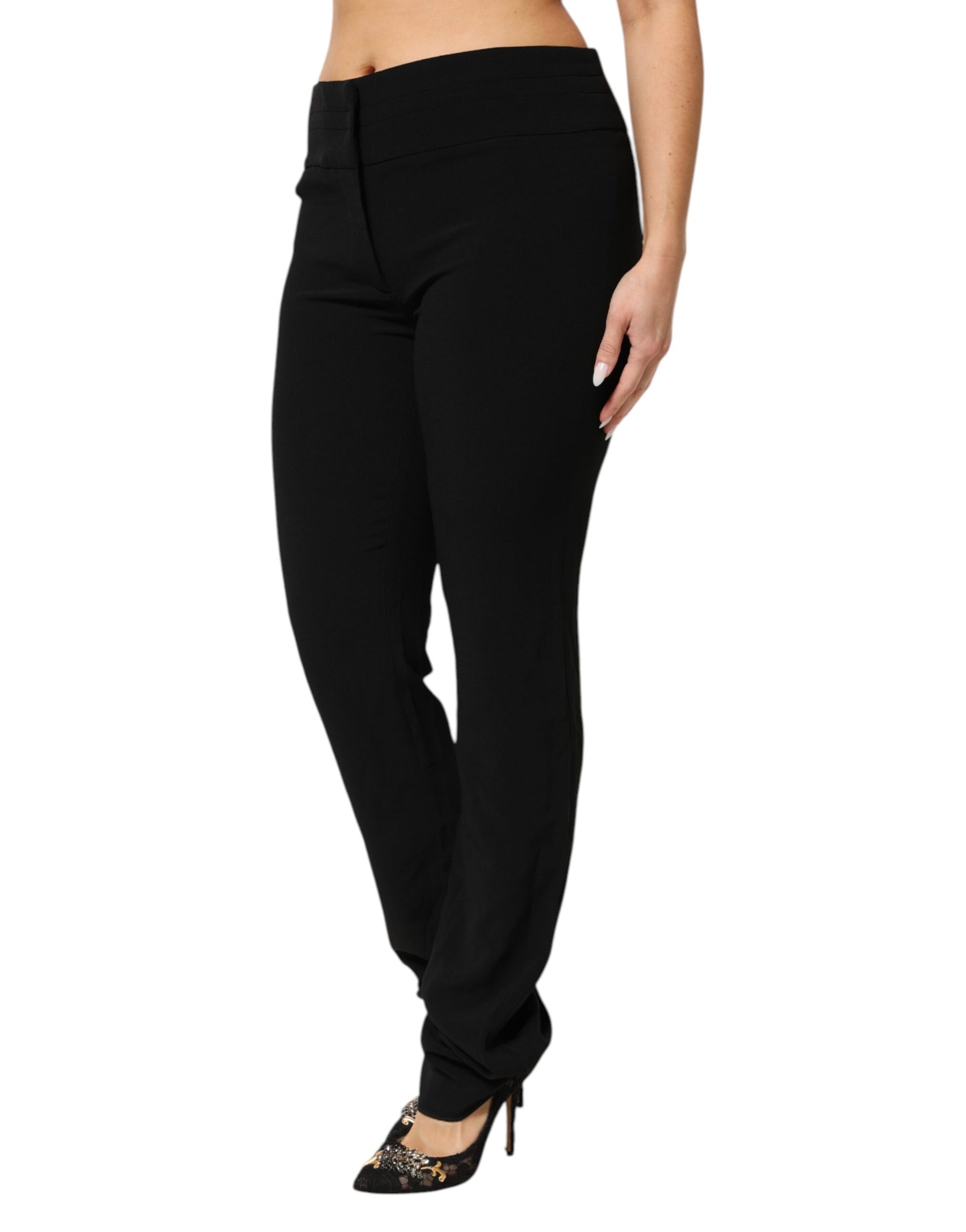 Exte Black Viscose Acetate Blend Straight Leg High Waist Pants | Regal Royce