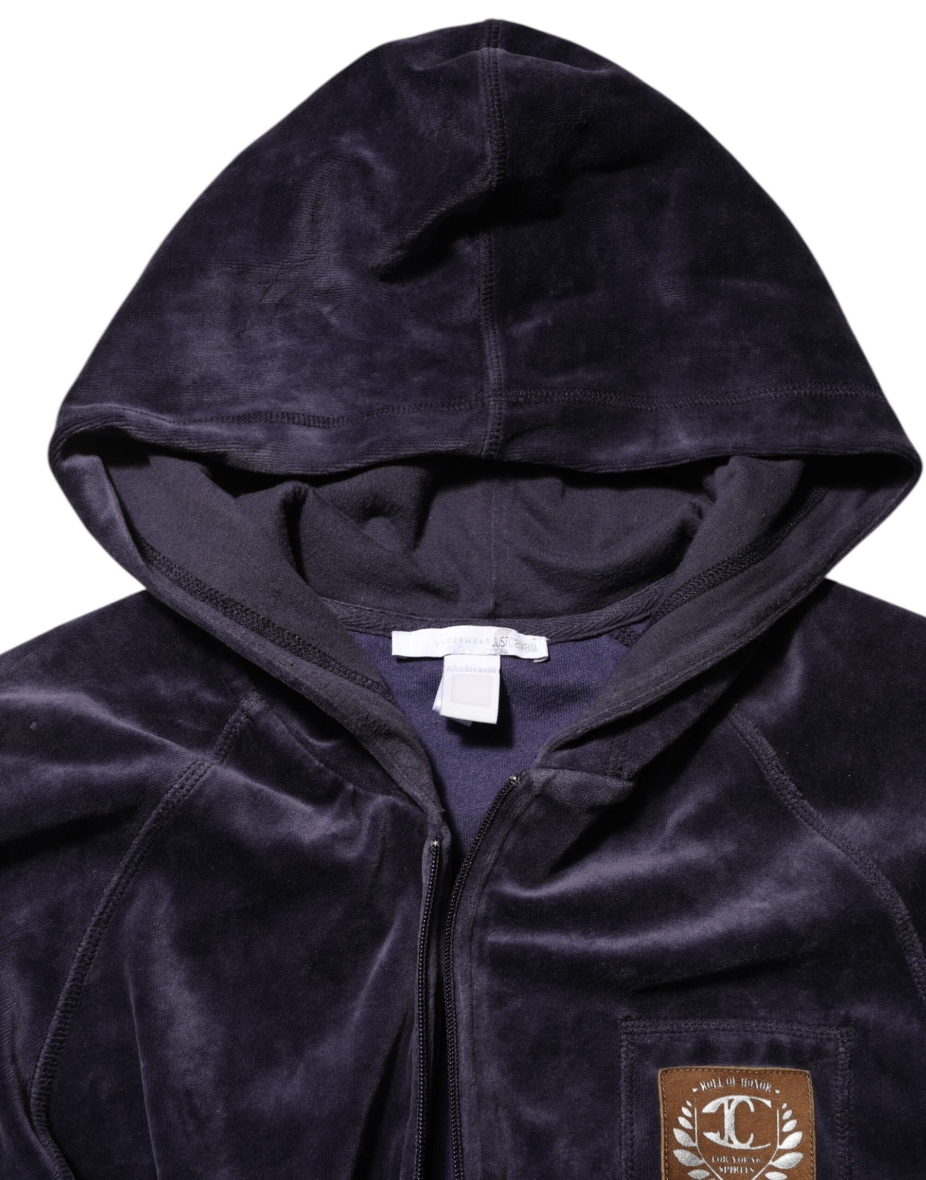 Cavalli Class Purple Cotton Blend Velvet Zip-Up Hoodie Sweatshirt Sweater | Regal Royce