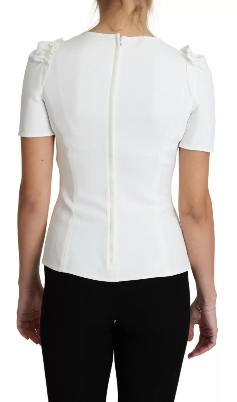 Dolce & Gabbana White Viscose Acetate Short Sleeve Blouse Top | Regal Royce