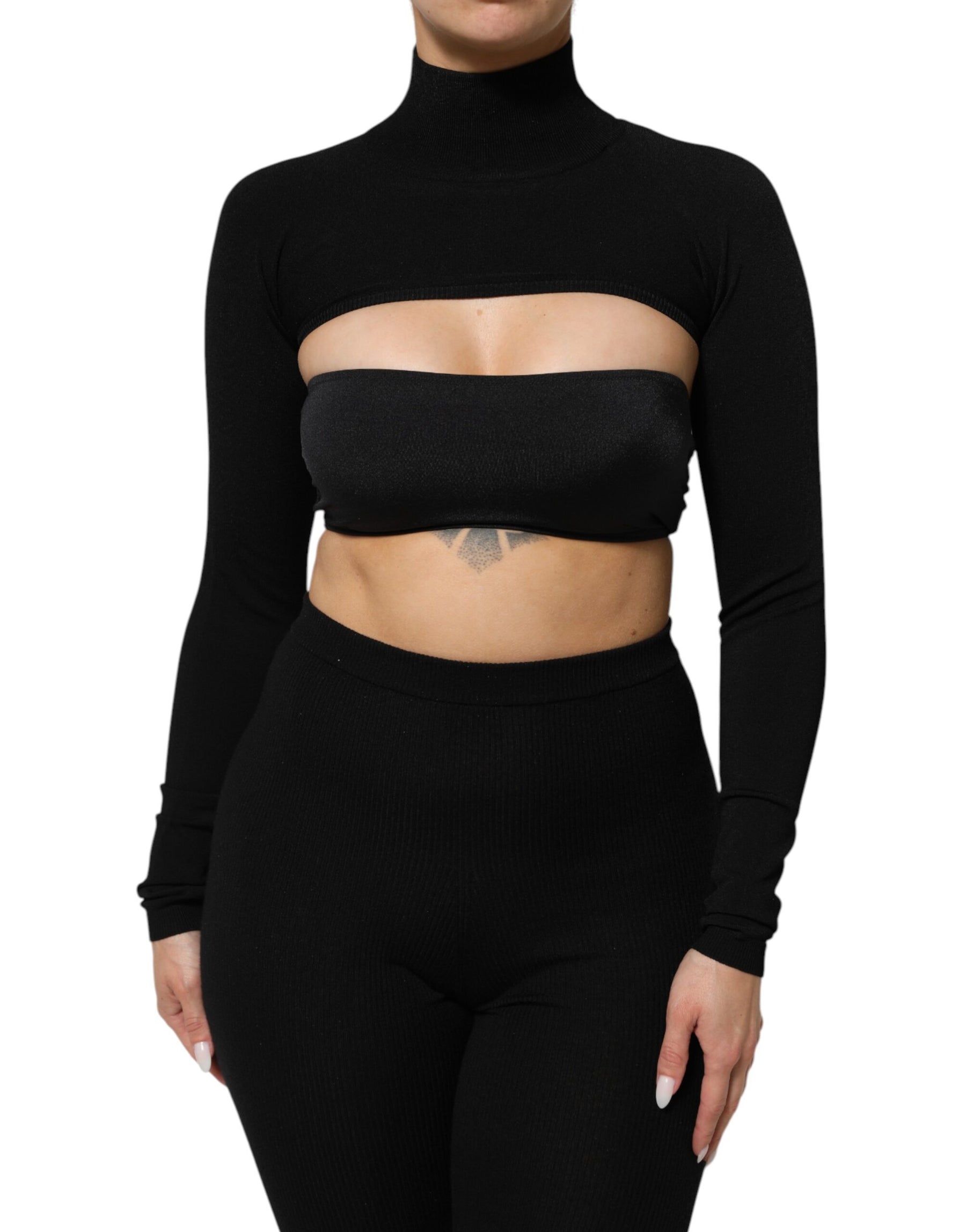 Dolce & Gabbana Black Viscose Turtle Neck Crop Pullover Top | Regal Royce