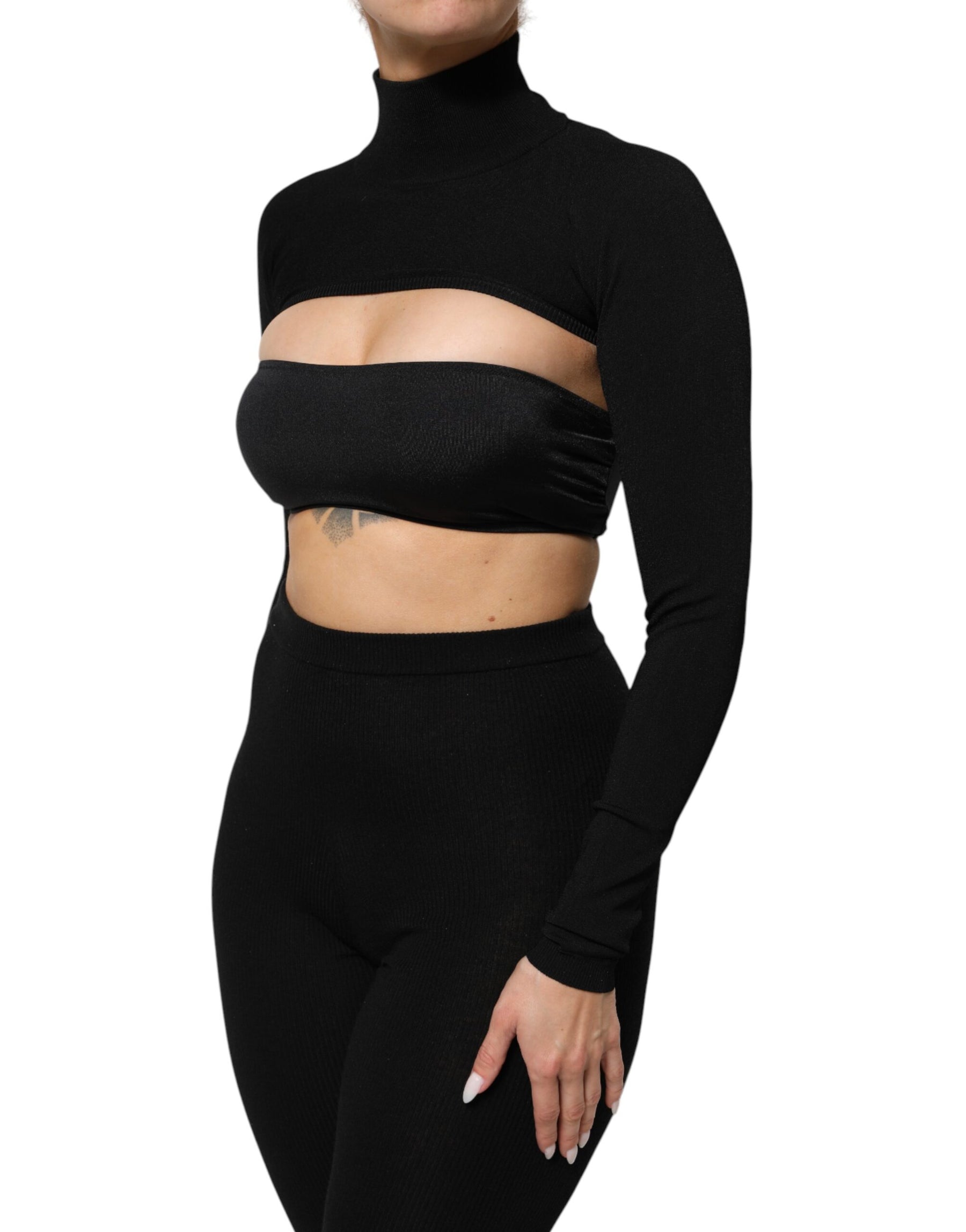 Dolce & Gabbana Black Viscose Turtle Neck Crop Pullover Top | Regal Royce