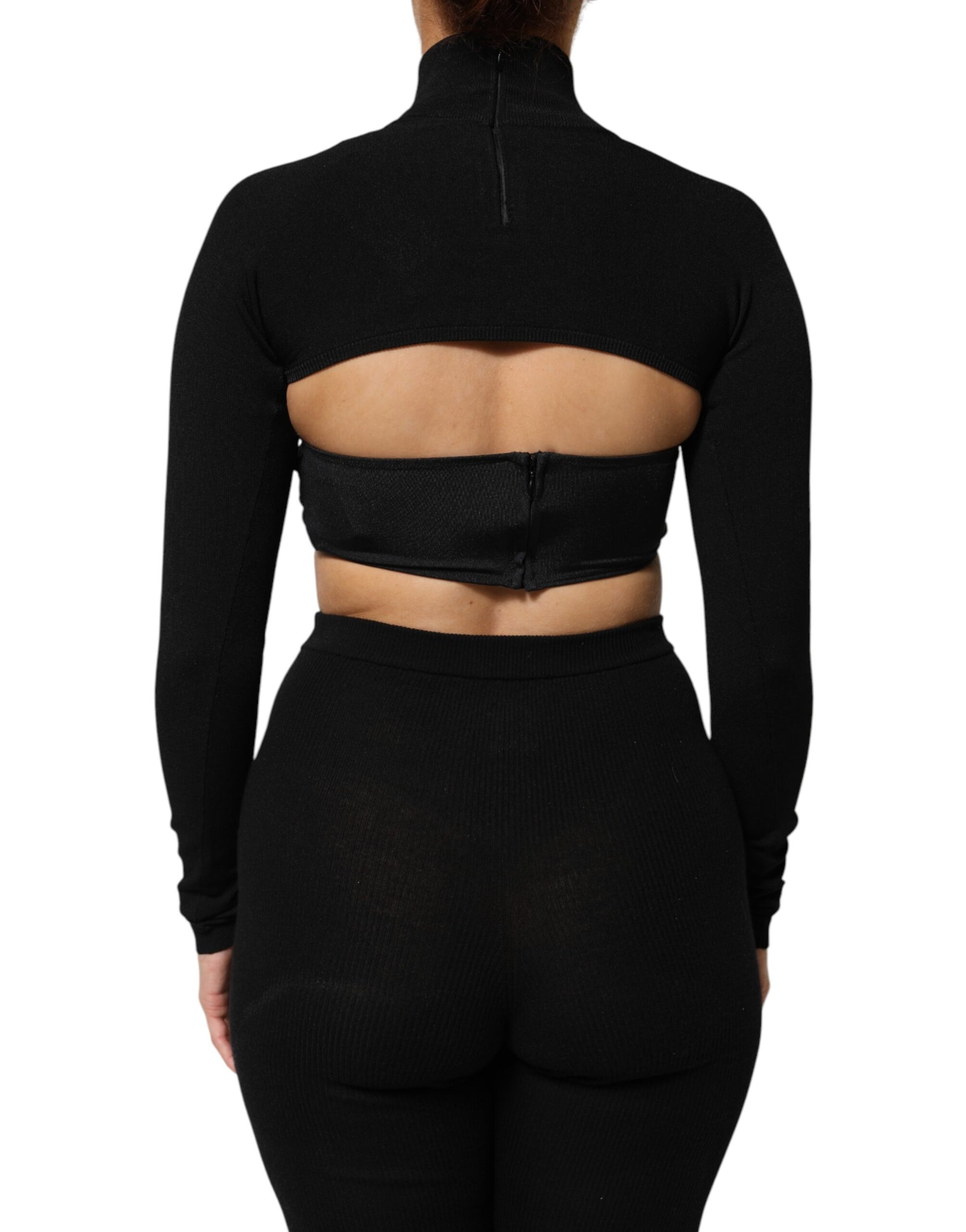 Dolce & Gabbana Black Viscose Turtle Neck Crop Pullover Top | Regal Royce