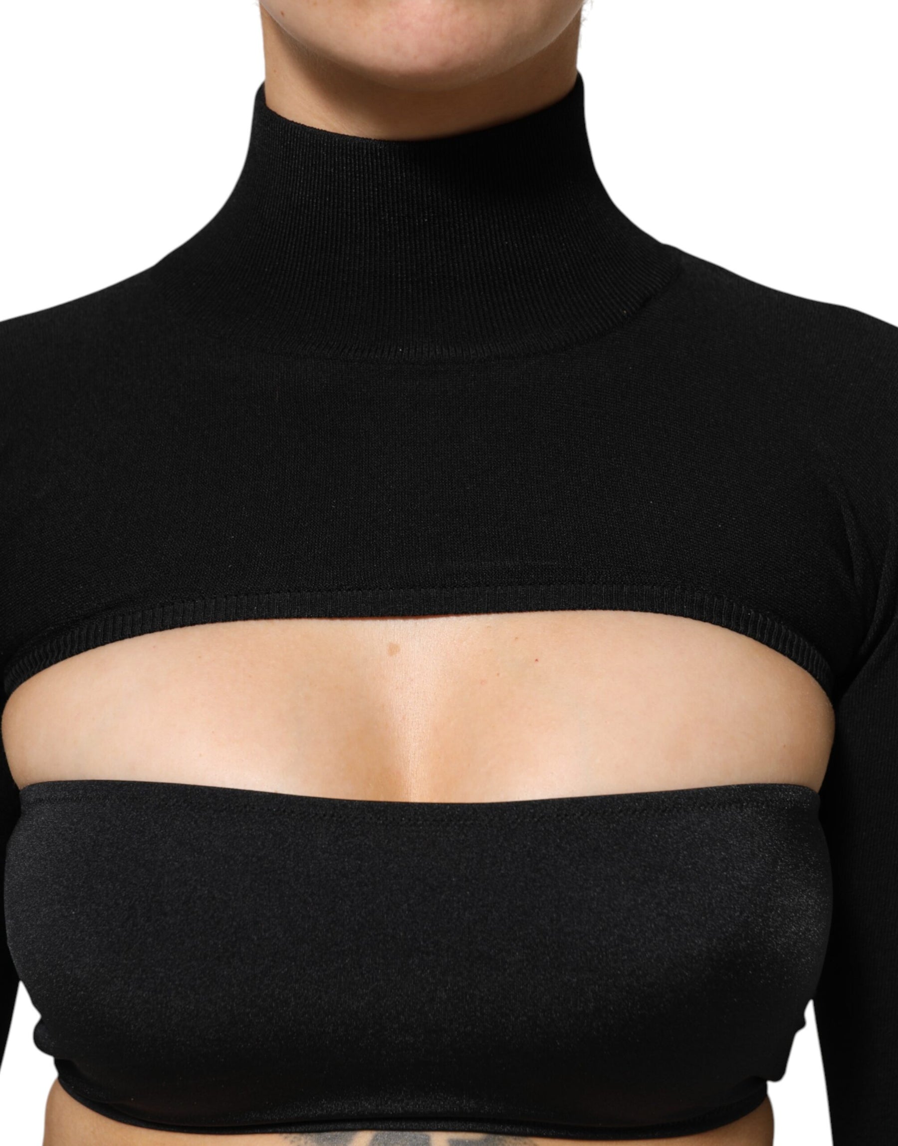 Dolce & Gabbana Black Viscose Turtle Neck Crop Pullover Top | Regal Royce