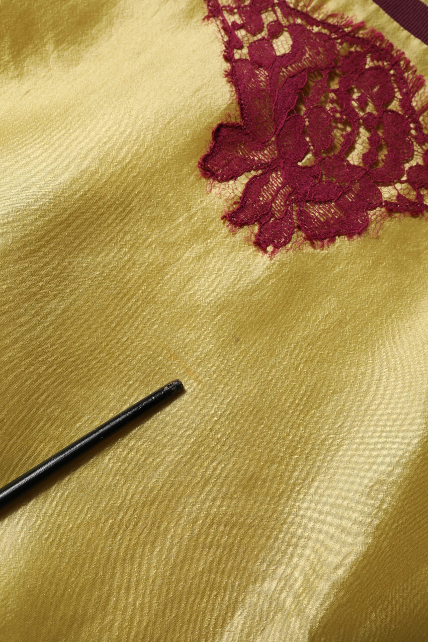 Dolce & Gabbana Yellow Silk Satin Floral Lace Short Sleeves Top | Regal Royce