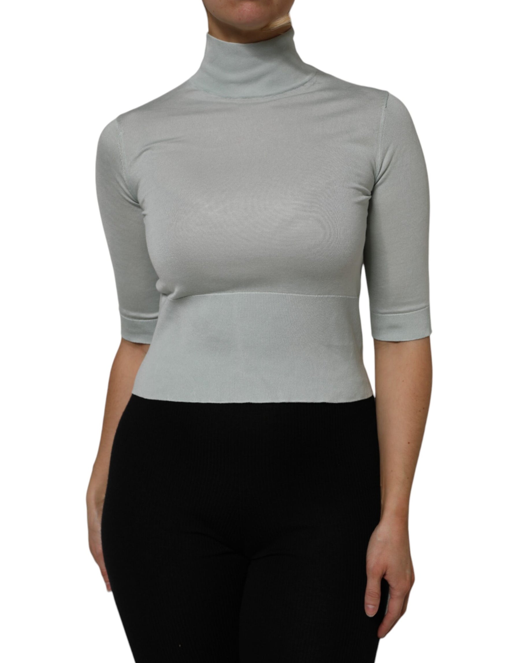 Dolce & Gabbana Gray Turtle Neck 3/4 Sleeves Pullover Top | Regal Royce