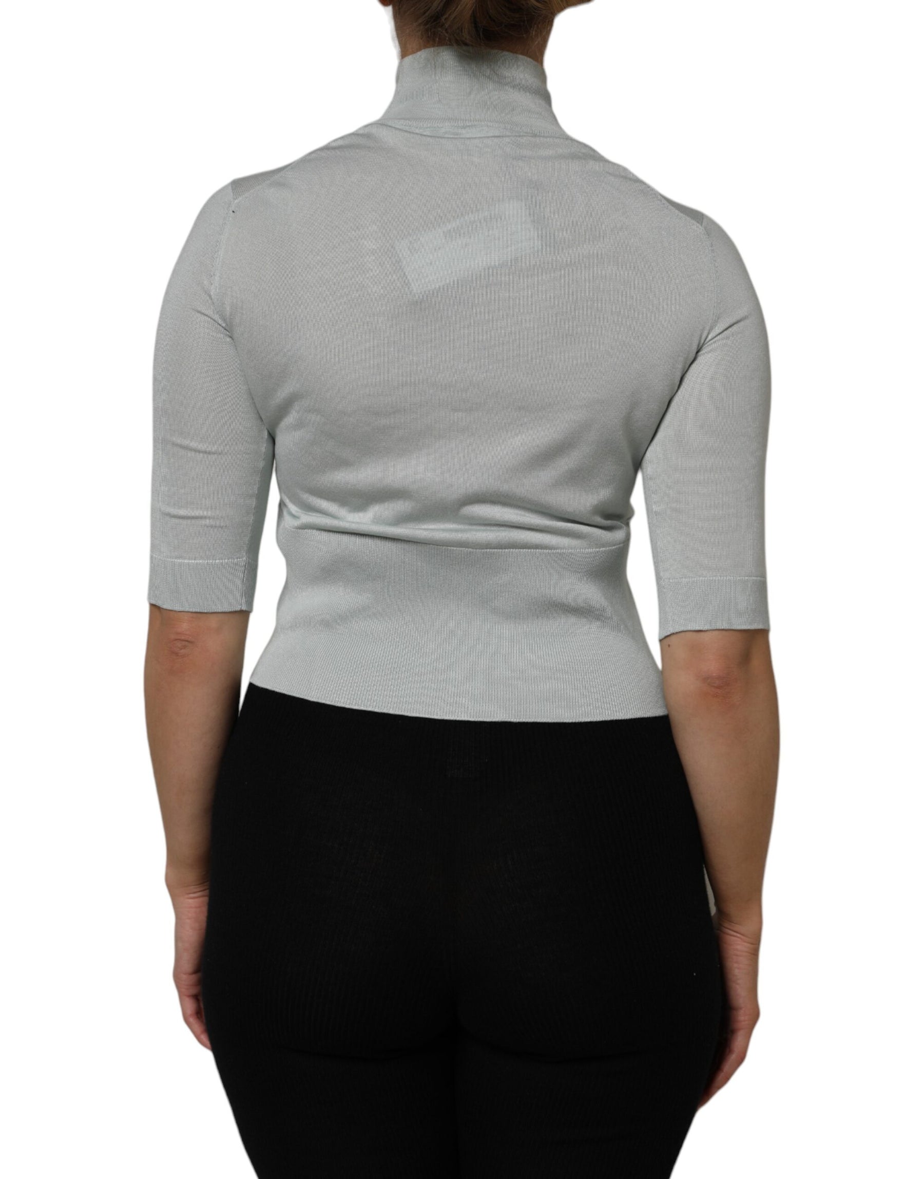 Dolce & Gabbana Gray Turtle Neck 3/4 Sleeves Pullover Top | Regal Royce