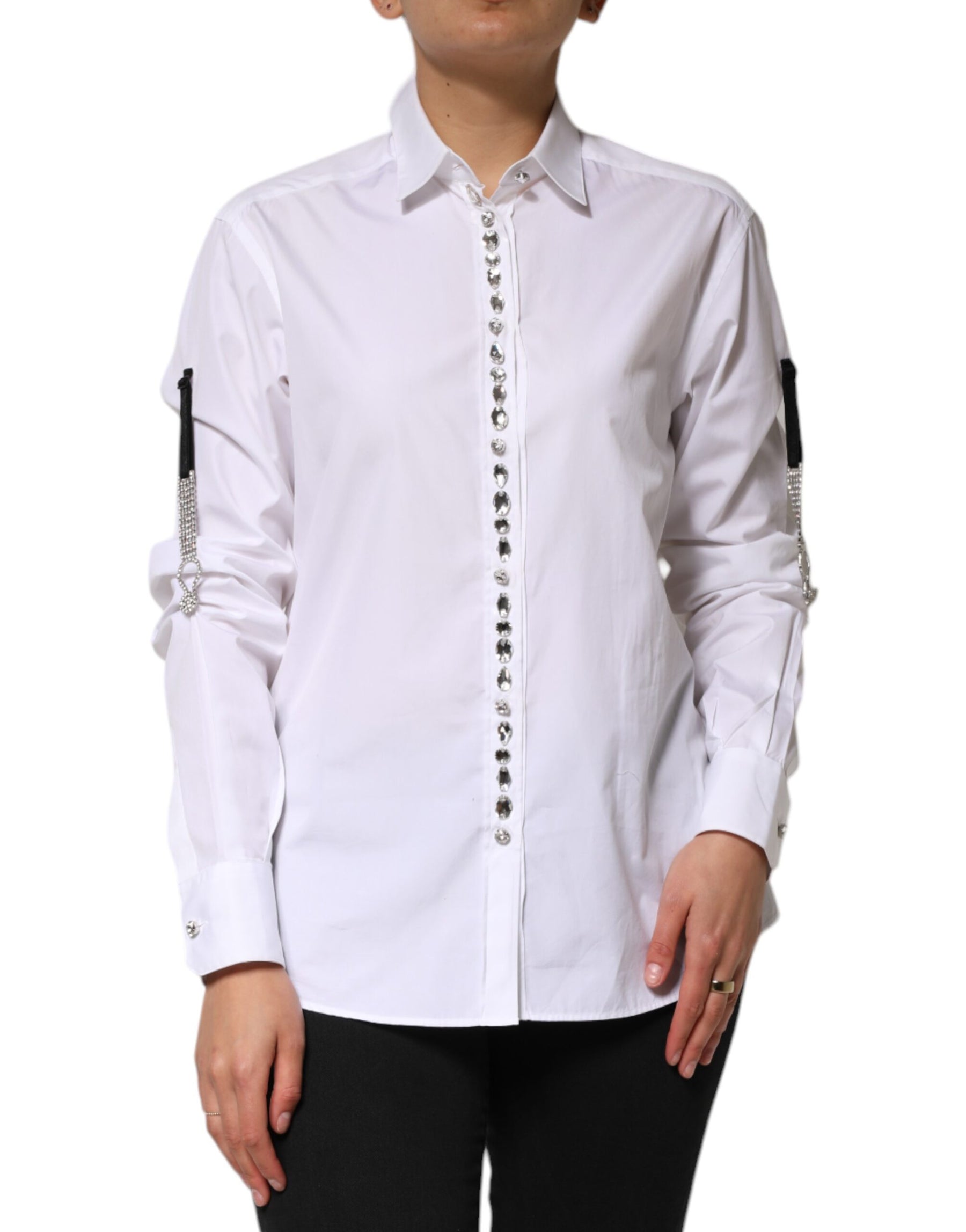 Dolce & Gabbana White Crystal Embellished Dress Shirt Top | Regal Royce
