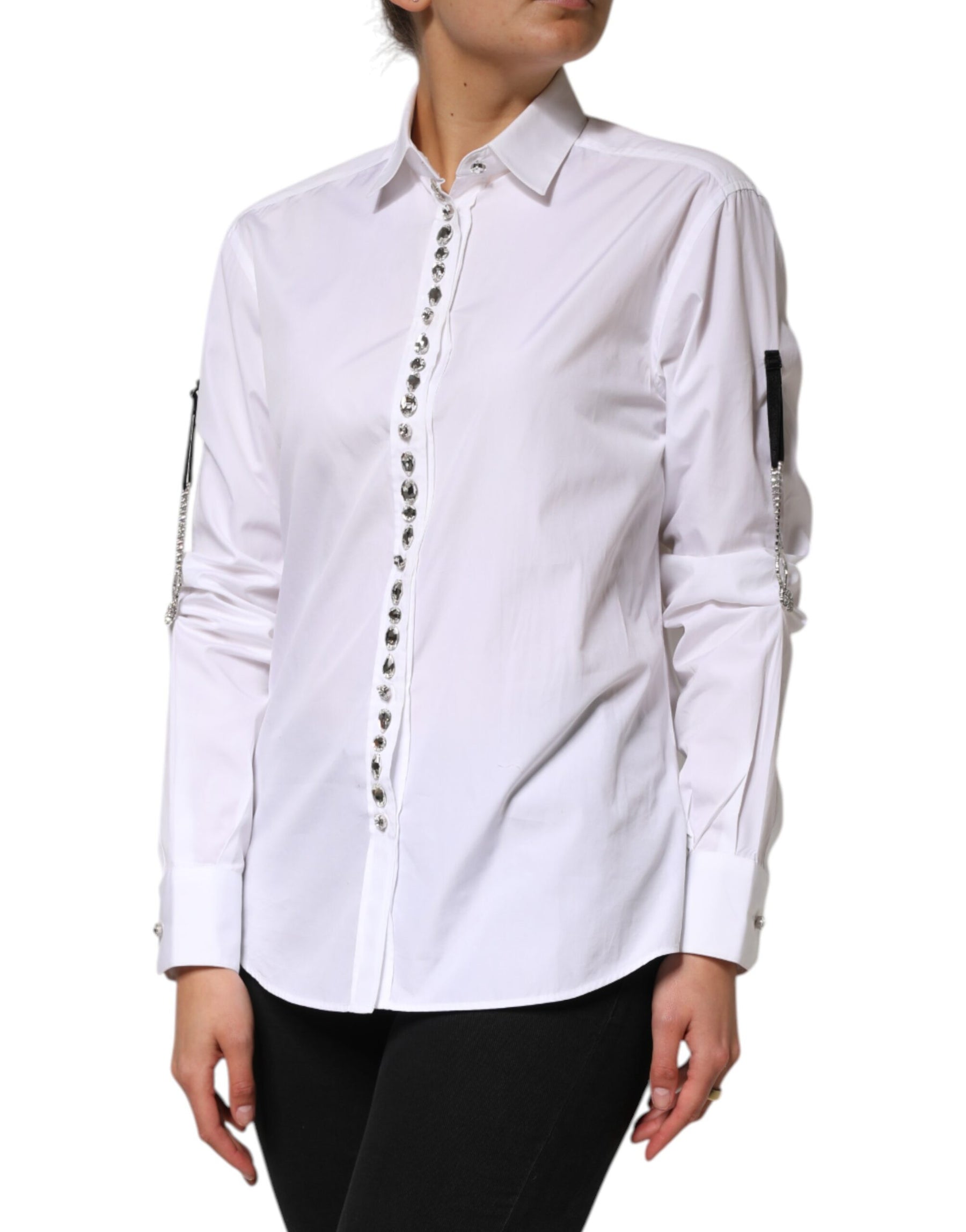 Dolce & Gabbana White Crystal Embellished Dress Shirt Top | Regal Royce