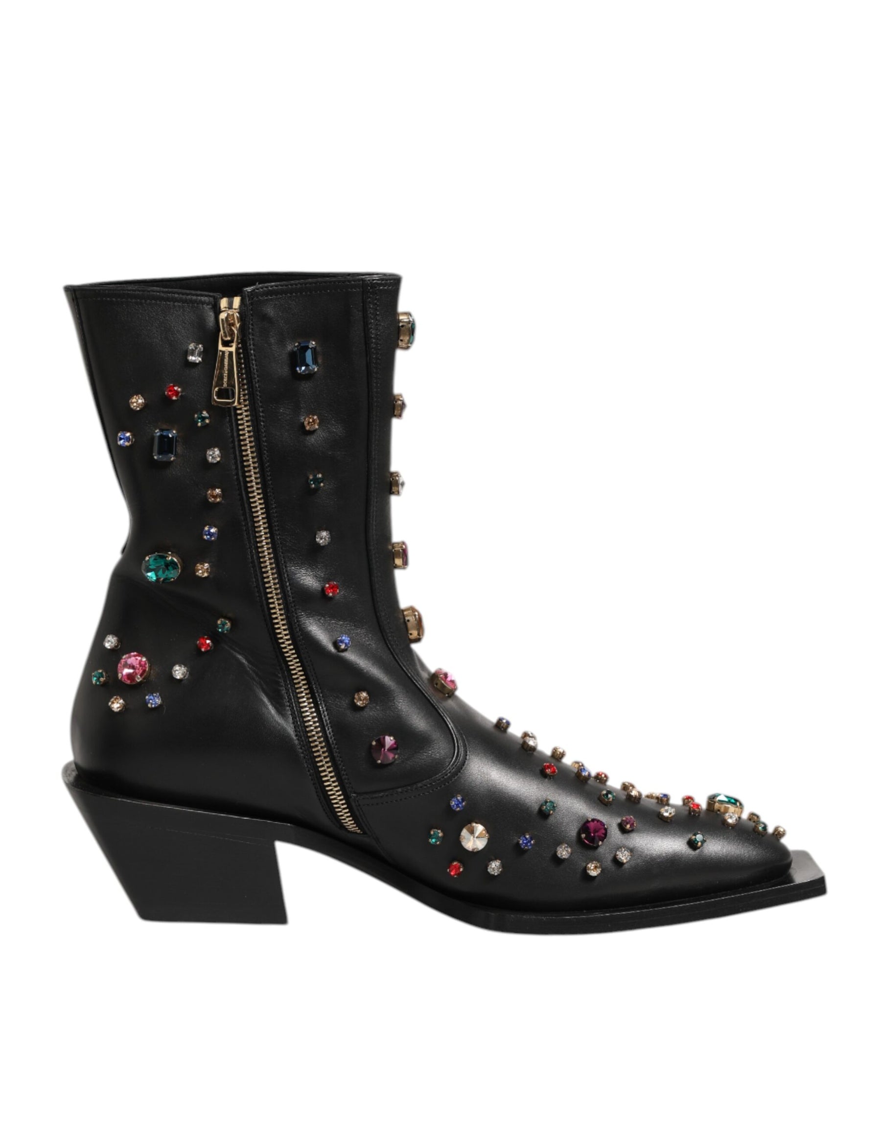 Dolce & Gabbana Black Crystal Embellished Men Short Boots Shoes | Regal Royce