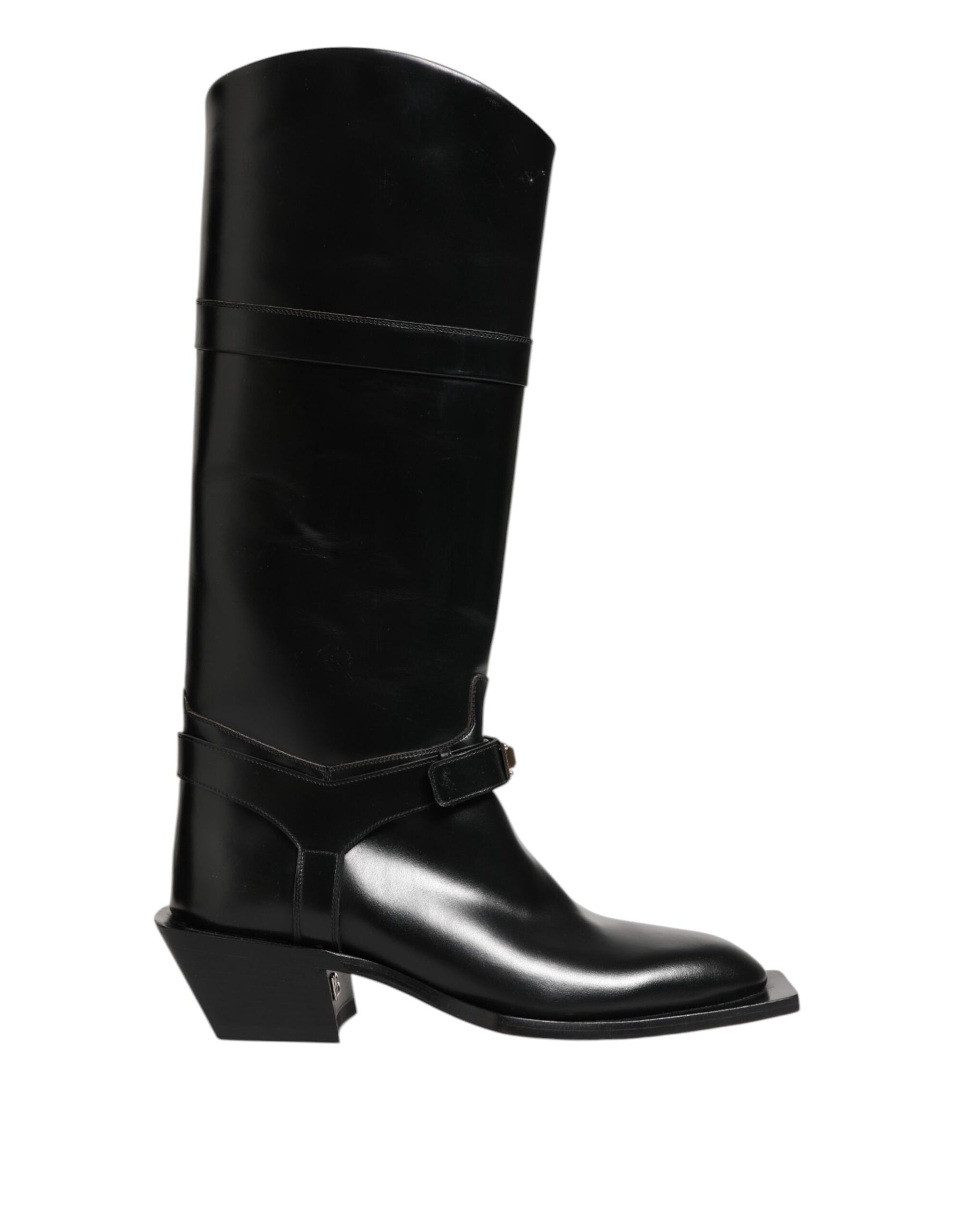 Dolce & Gabbana Black Logo Plaque Over The Calf Boots Shoes | Regal Royce