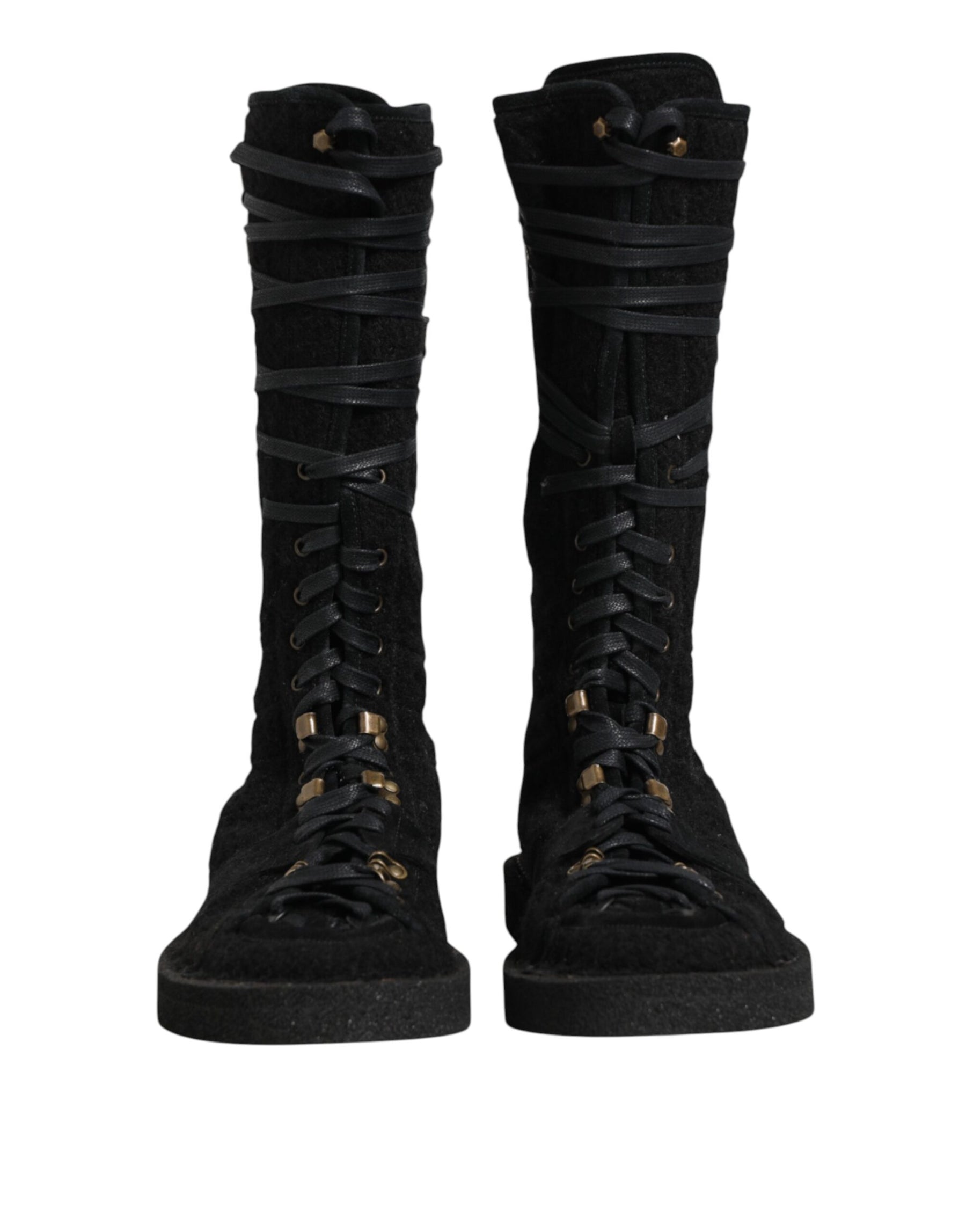 Dolce & Gabbana Black Alpaca Wool Suede Mid Calf Boots Shoes | Regal Royce