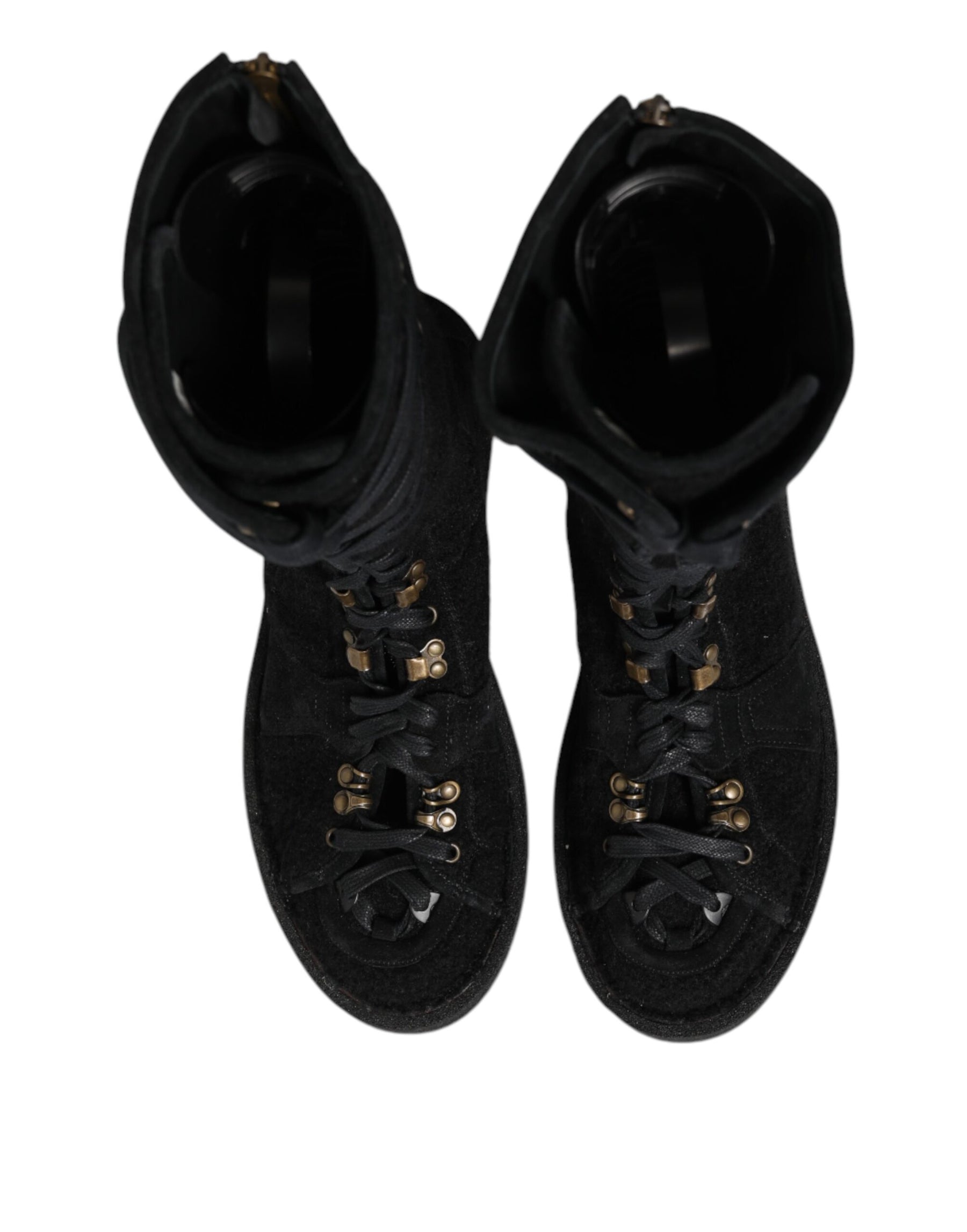 Dolce & Gabbana Black Alpaca Wool Suede Mid Calf Boots Shoes | Regal Royce