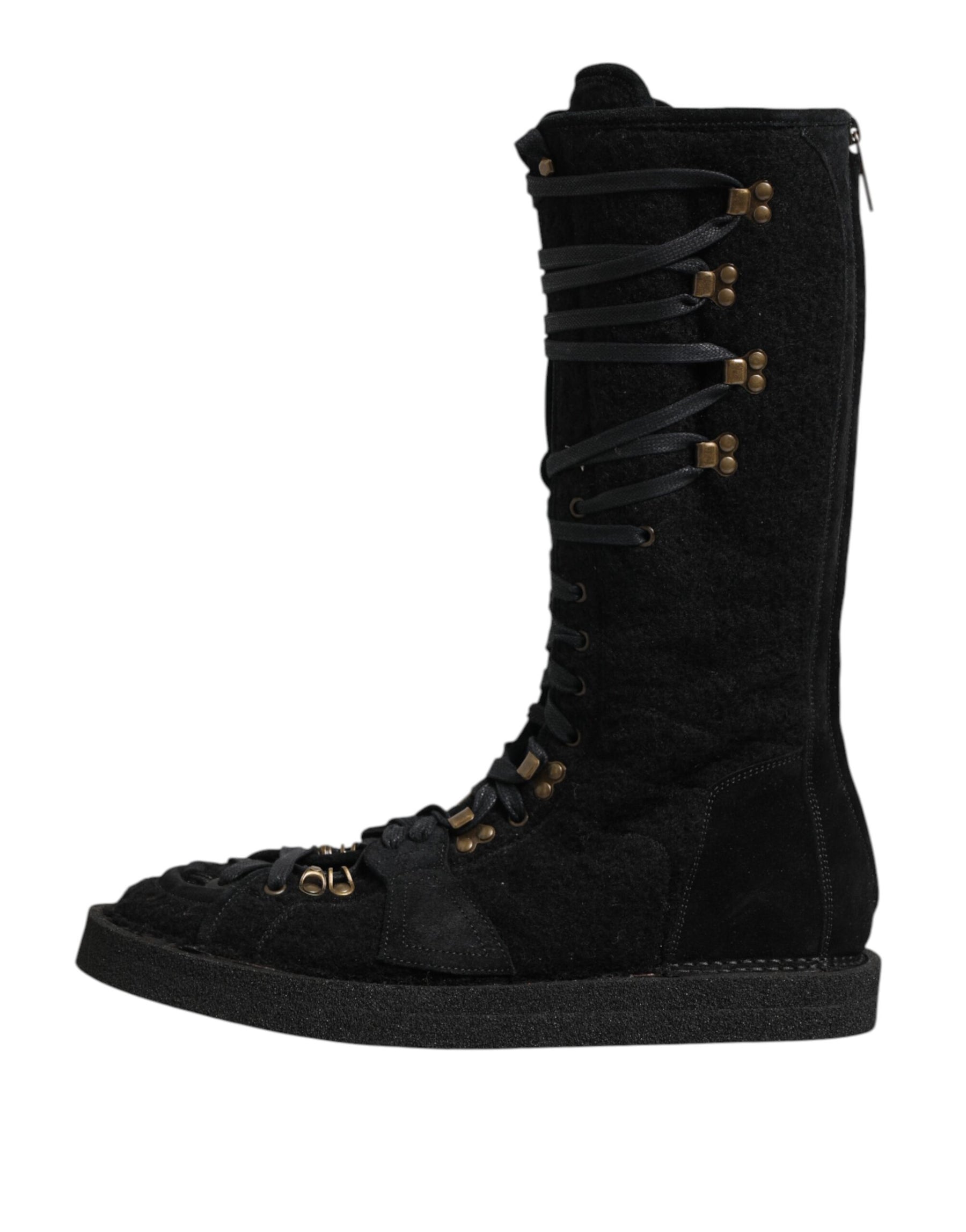 Dolce & Gabbana Black Alpaca Wool Suede Mid Calf Boots Shoes | Regal Royce