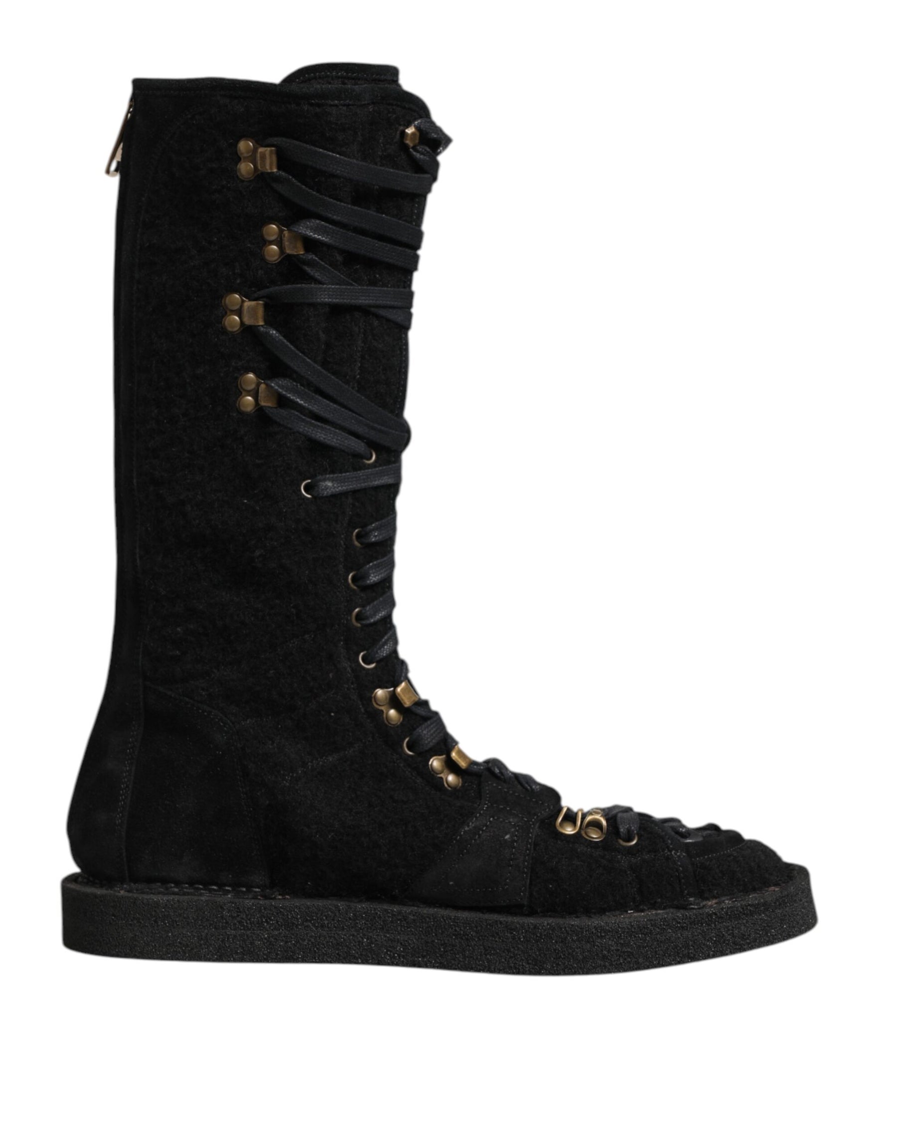 Dolce & Gabbana Black Alpaca Wool Suede Mid Calf Boots Shoes | Regal Royce