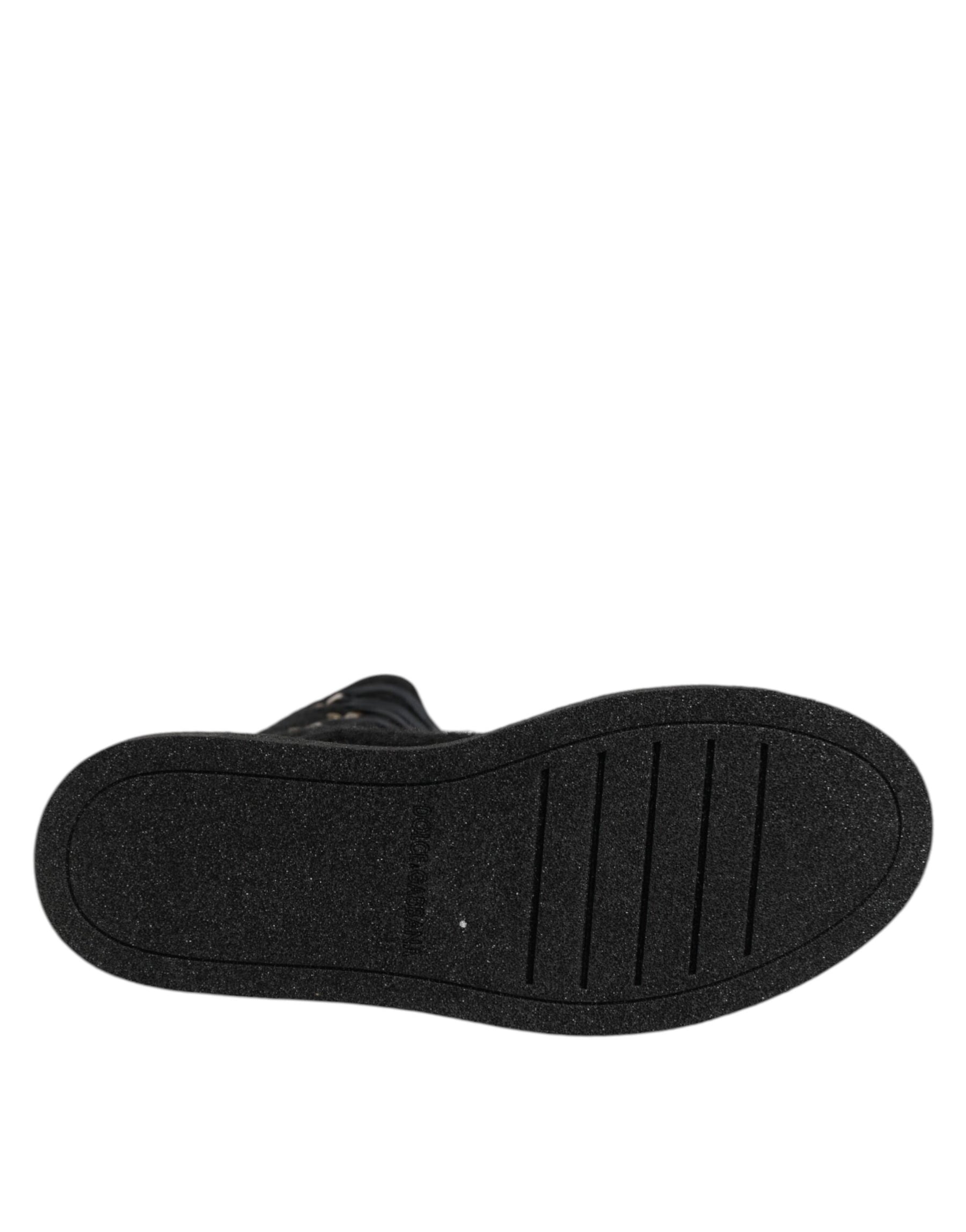 Dolce & Gabbana Black Alpaca Wool Suede Mid Calf Boots Shoes | Regal Royce