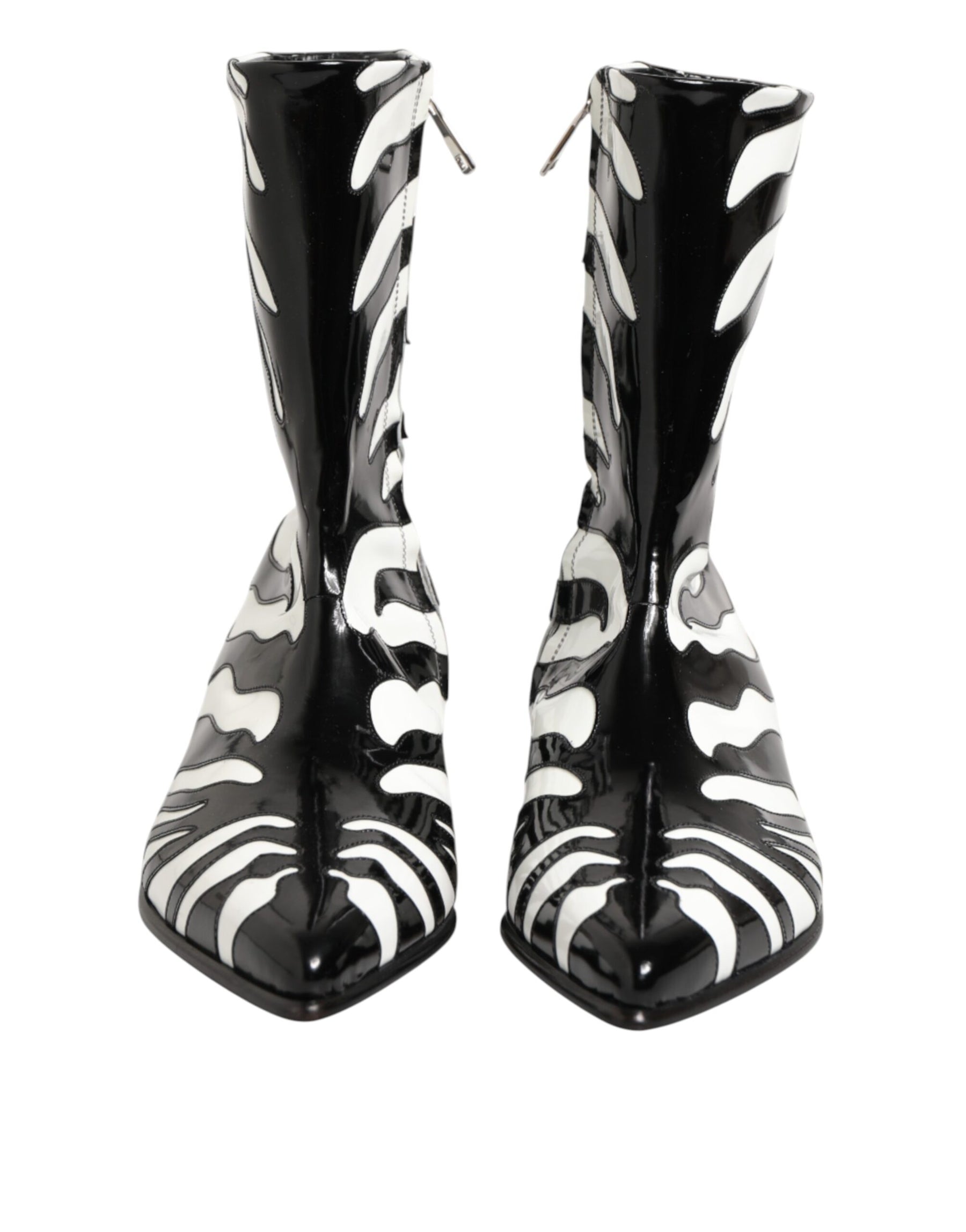 Dolce & Gabbana Black White Zebra Leather Mid Calf Boots Shoes | Regal Royce