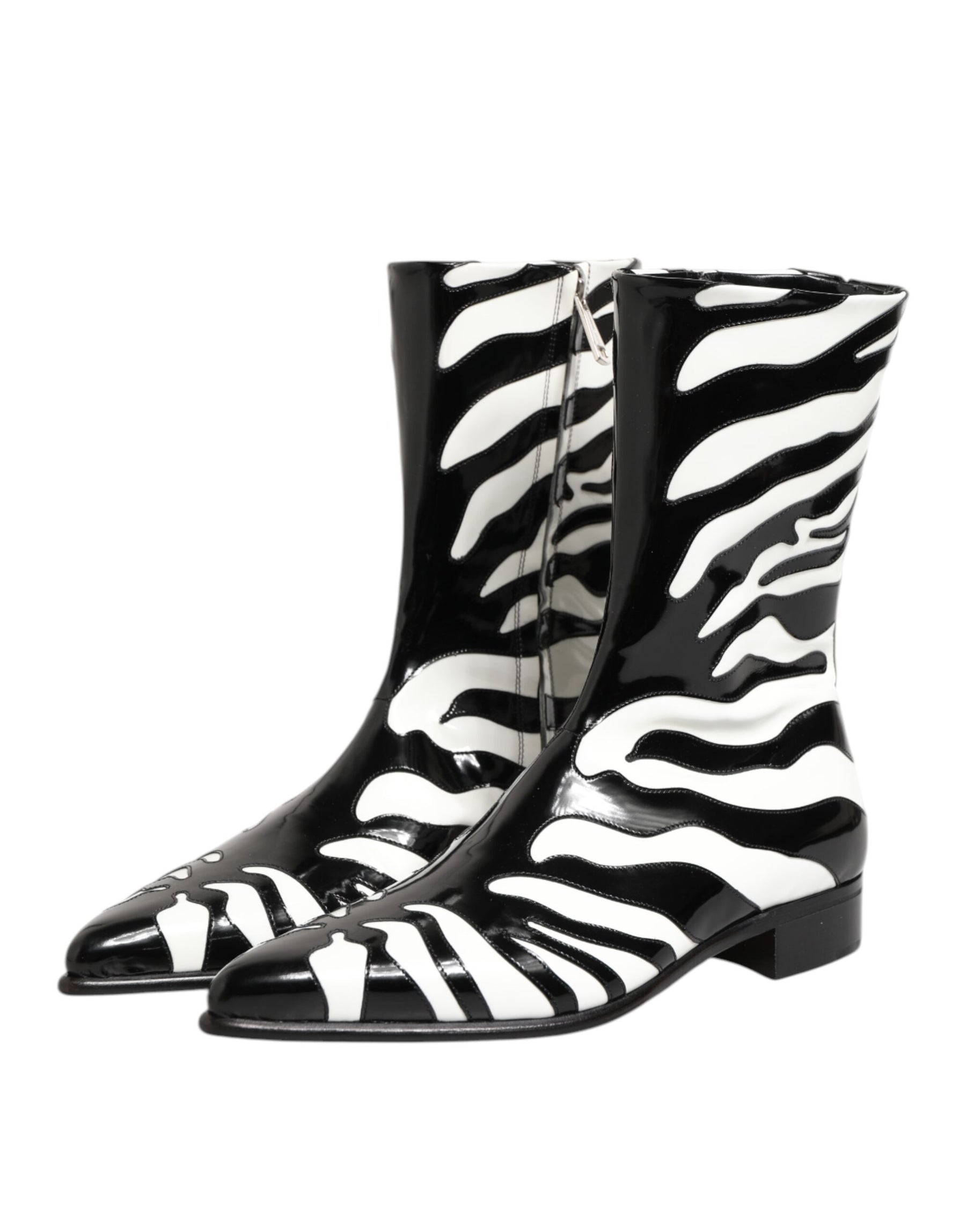 Dolce & Gabbana Black White Zebra Leather Mid Calf Boots Shoes | Regal Royce