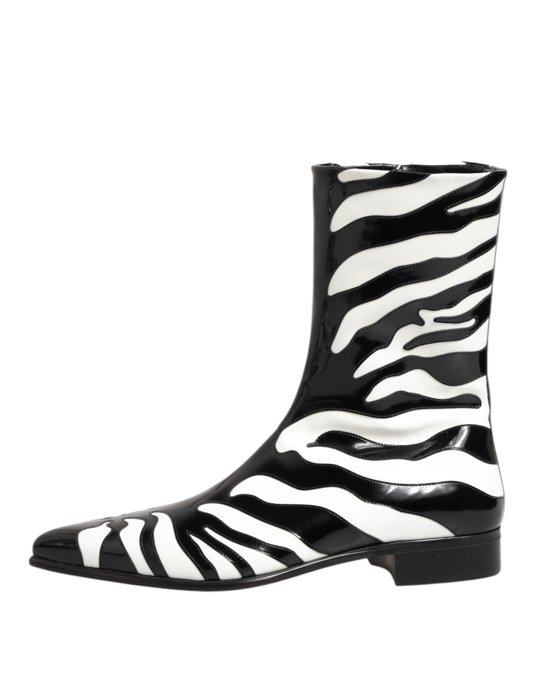 Dolce & Gabbana Black White Zebra Leather Mid Calf Boots Shoes | Regal Royce
