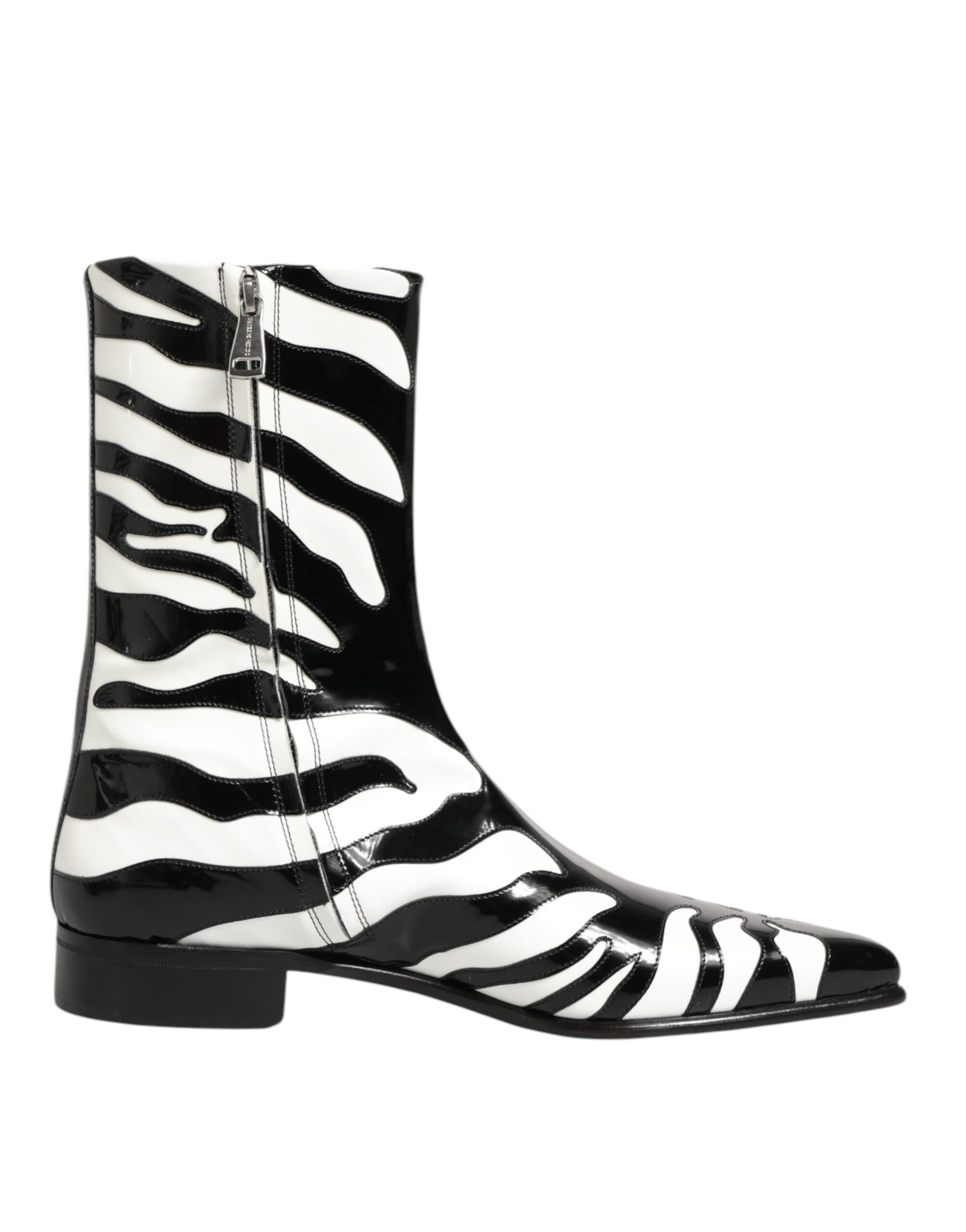 Dolce & Gabbana Black White Zebra Leather Mid Calf Boots Shoes | Regal Royce