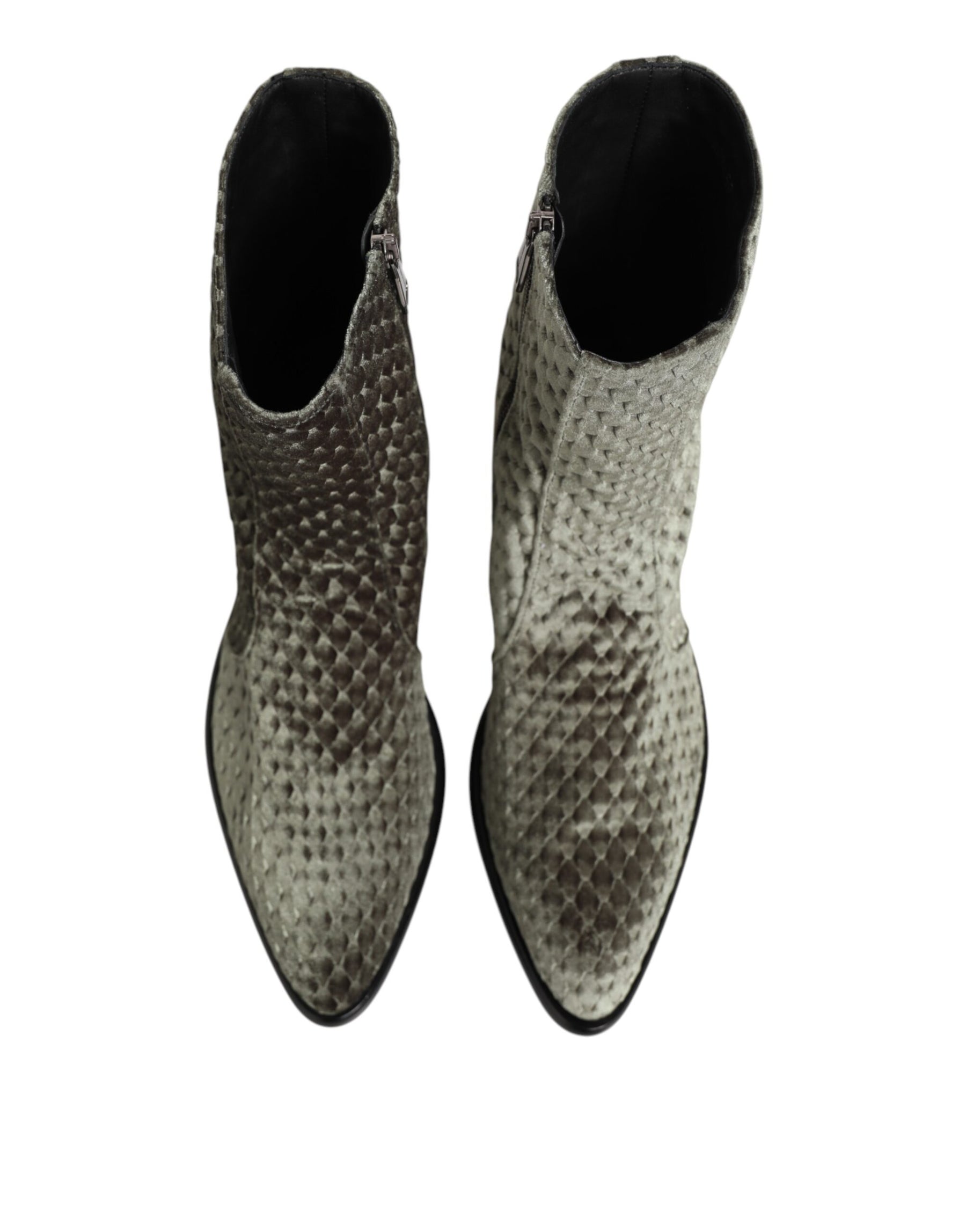 Dolce & Gabbana Gray Cotton Velvet Mid Calf Short Boots Shoes | Regal Royce