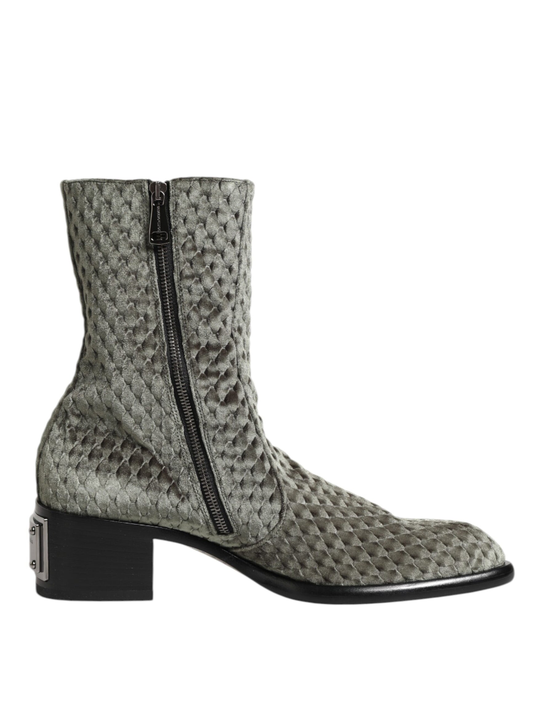 Dolce & Gabbana Gray Cotton Velvet Mid Calf Short Boots Shoes | Regal Royce