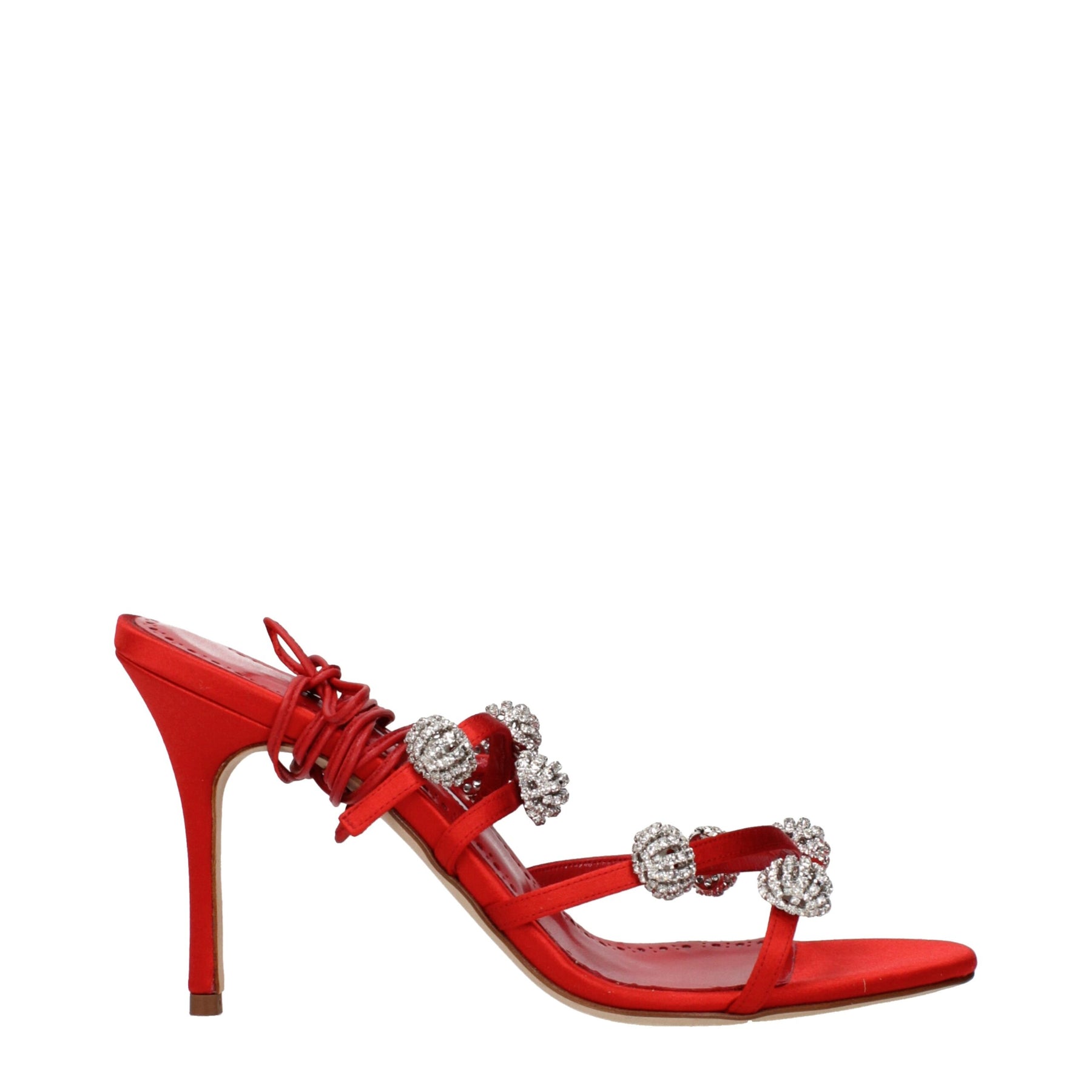 Manolo Blahnik Red Satin Stiletto Heel Sandals | Regal Royce