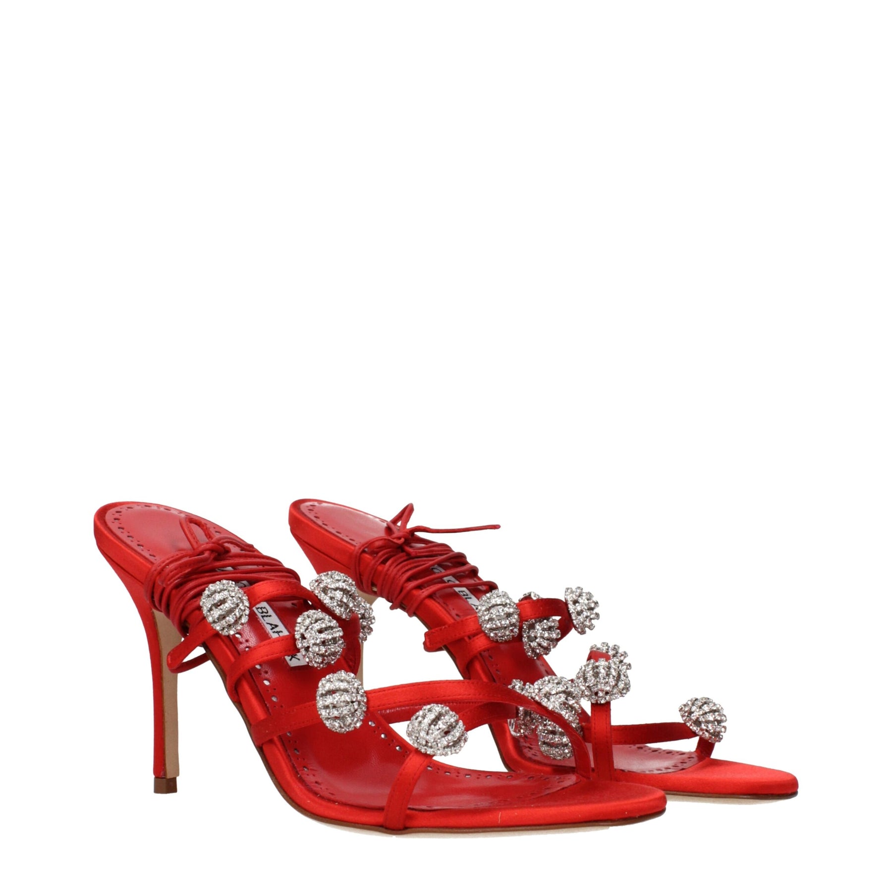 Manolo Blahnik Red Satin Stiletto Heel Sandals | Regal Royce