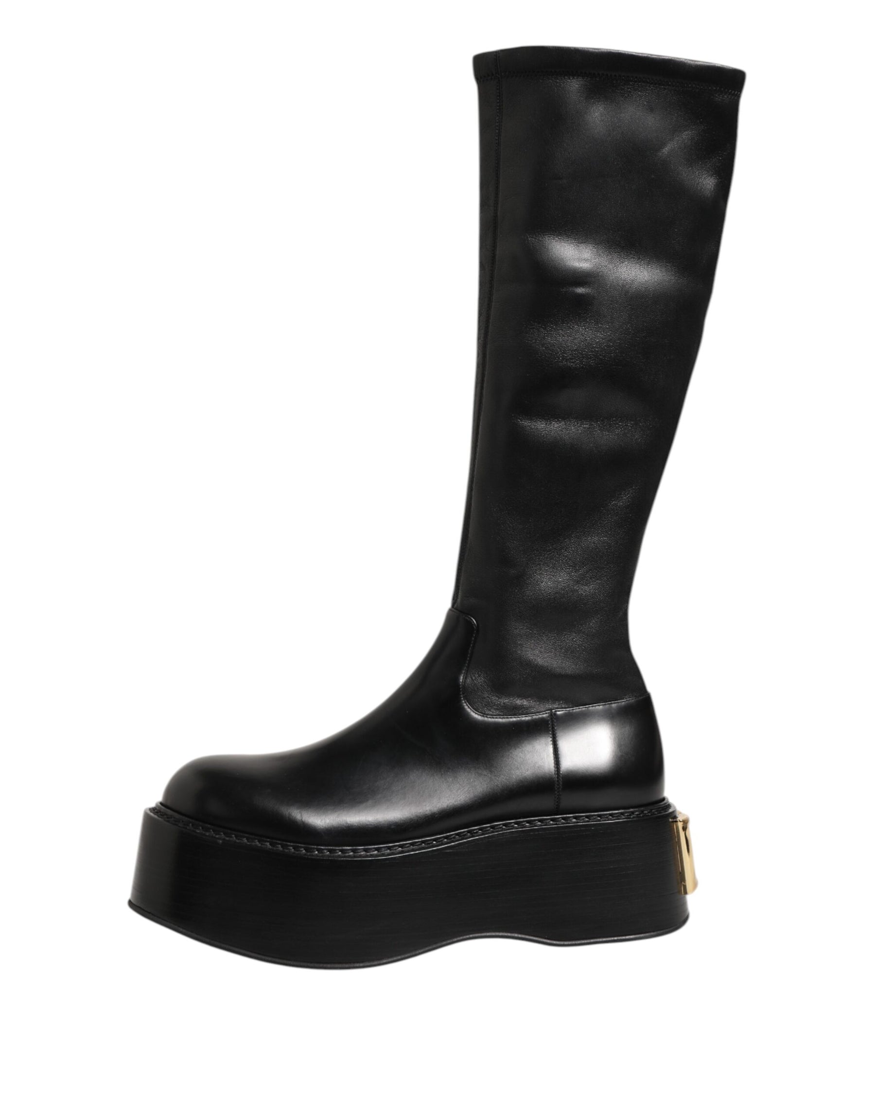 Dolce & Gabbana Black Logo Plaque Over The Calf Boots Shoes | Regal Royce