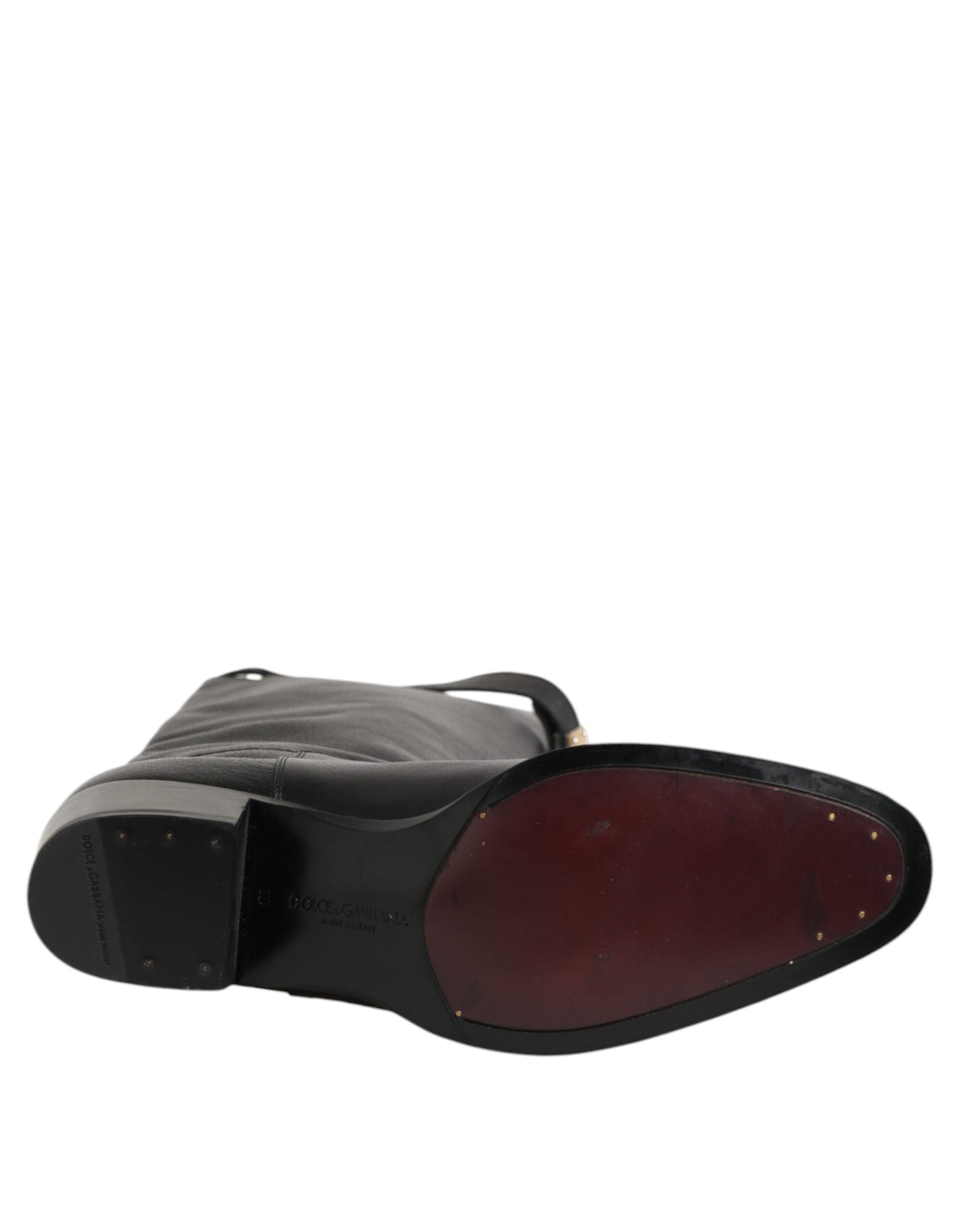 Dolce & Gabbana Black Logo Plaque Over The Calf Boots Shoes | Regal Royce