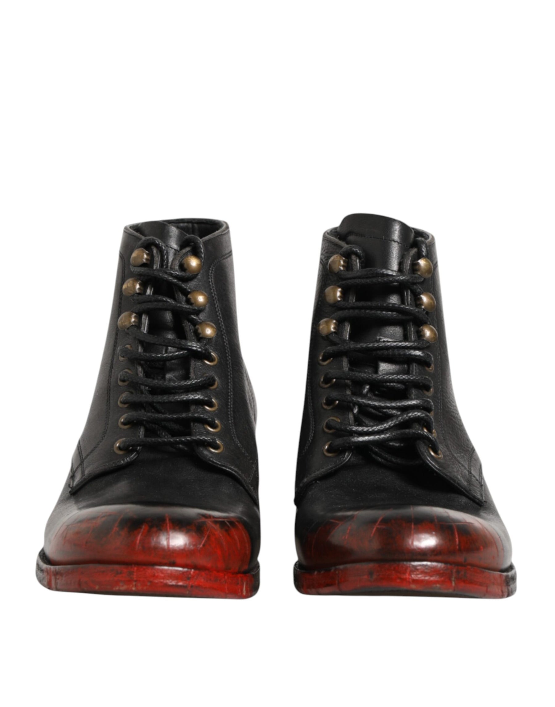 Dolce & Gabbana Black Red Lace Up Short Ankle Boot Shoes | Regal Royce