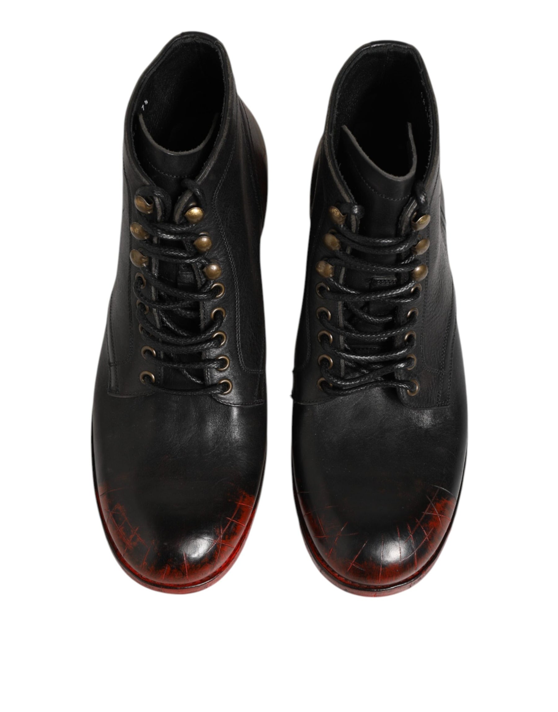 Dolce & Gabbana Black Red Lace Up Short Ankle Boot Shoes | Regal Royce