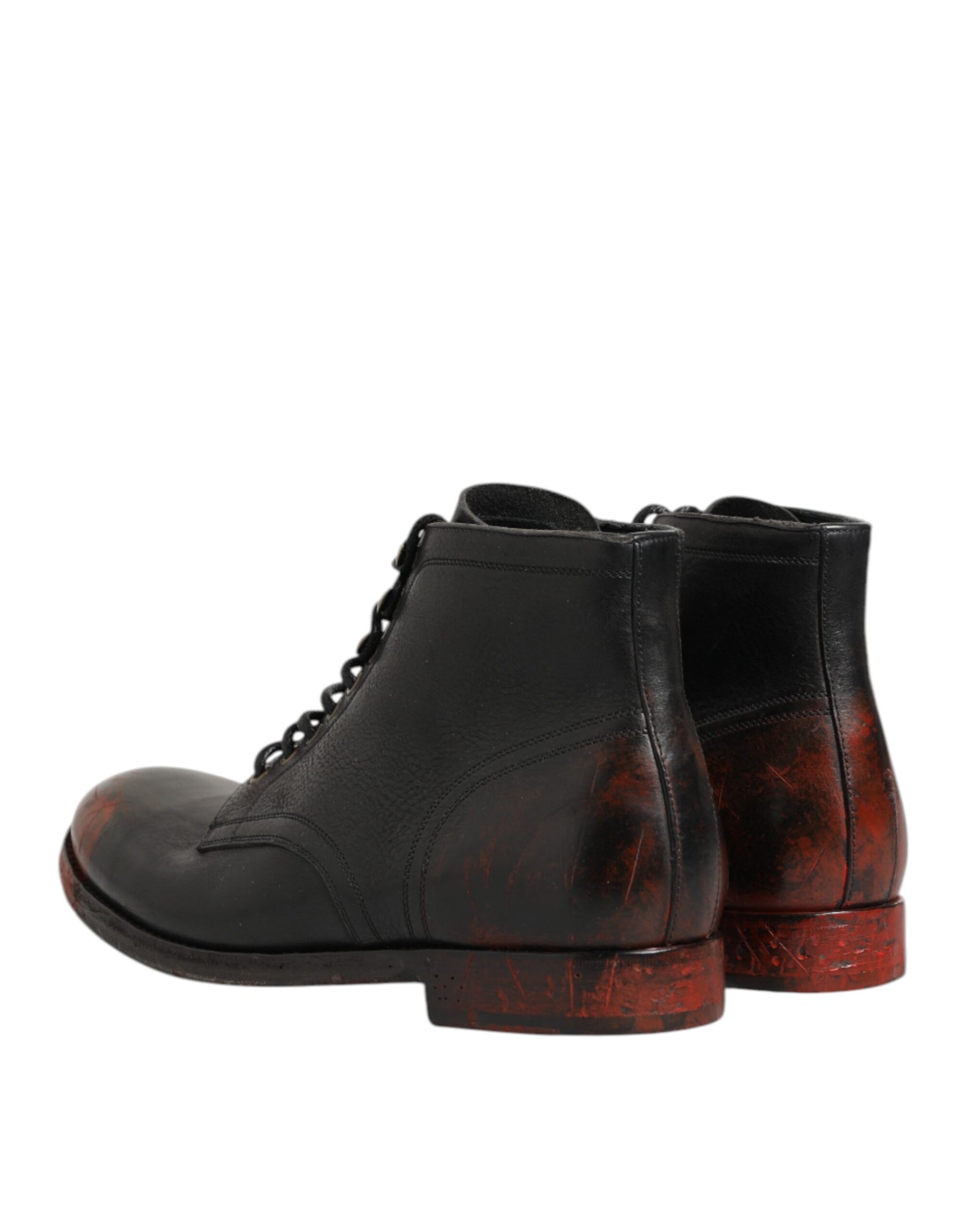 Dolce & Gabbana Black Red Lace Up Short Ankle Boot Shoes | Regal Royce