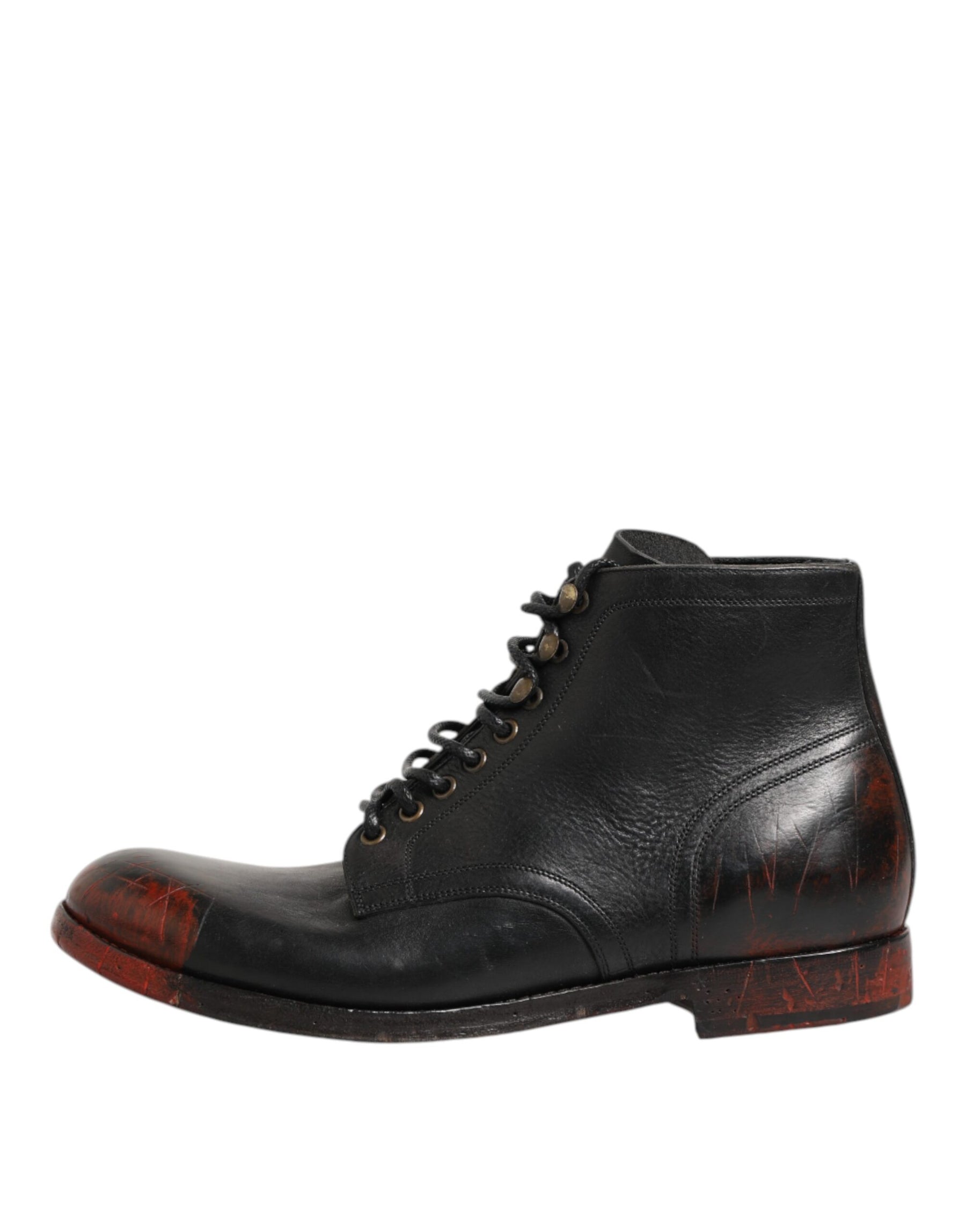 Dolce & Gabbana Black Red Lace Up Short Ankle Boot Shoes | Regal Royce