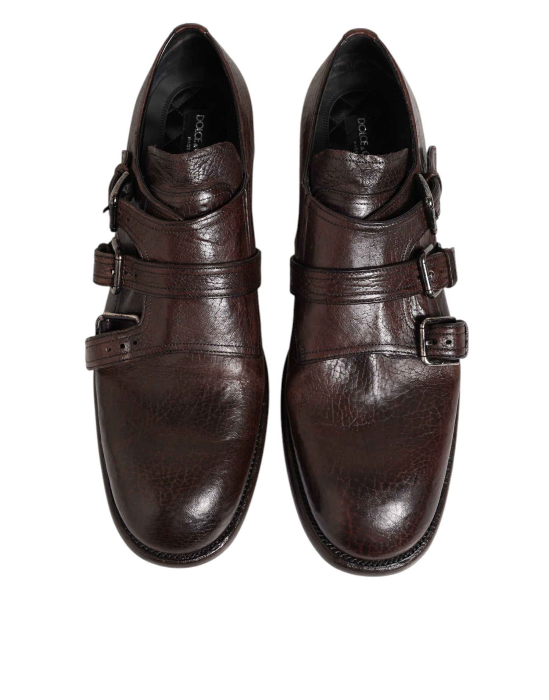 Dolce & Gabbana Brown Leather Monk Strap Formal Derby Shoes | Regal Royce