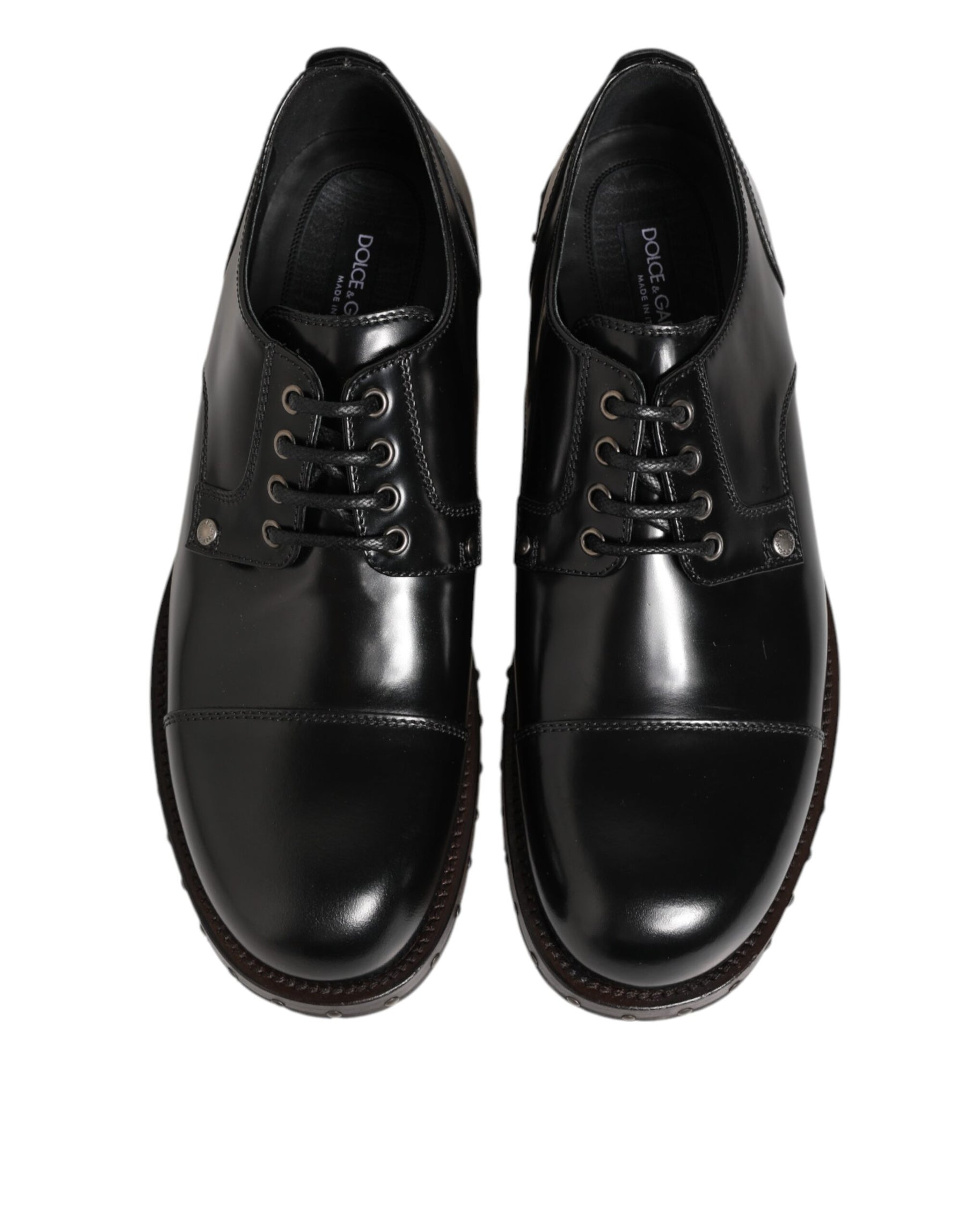 Dolce & Gabbana Black Leather Studded Men Formal Derby Shoes | Regal Royce