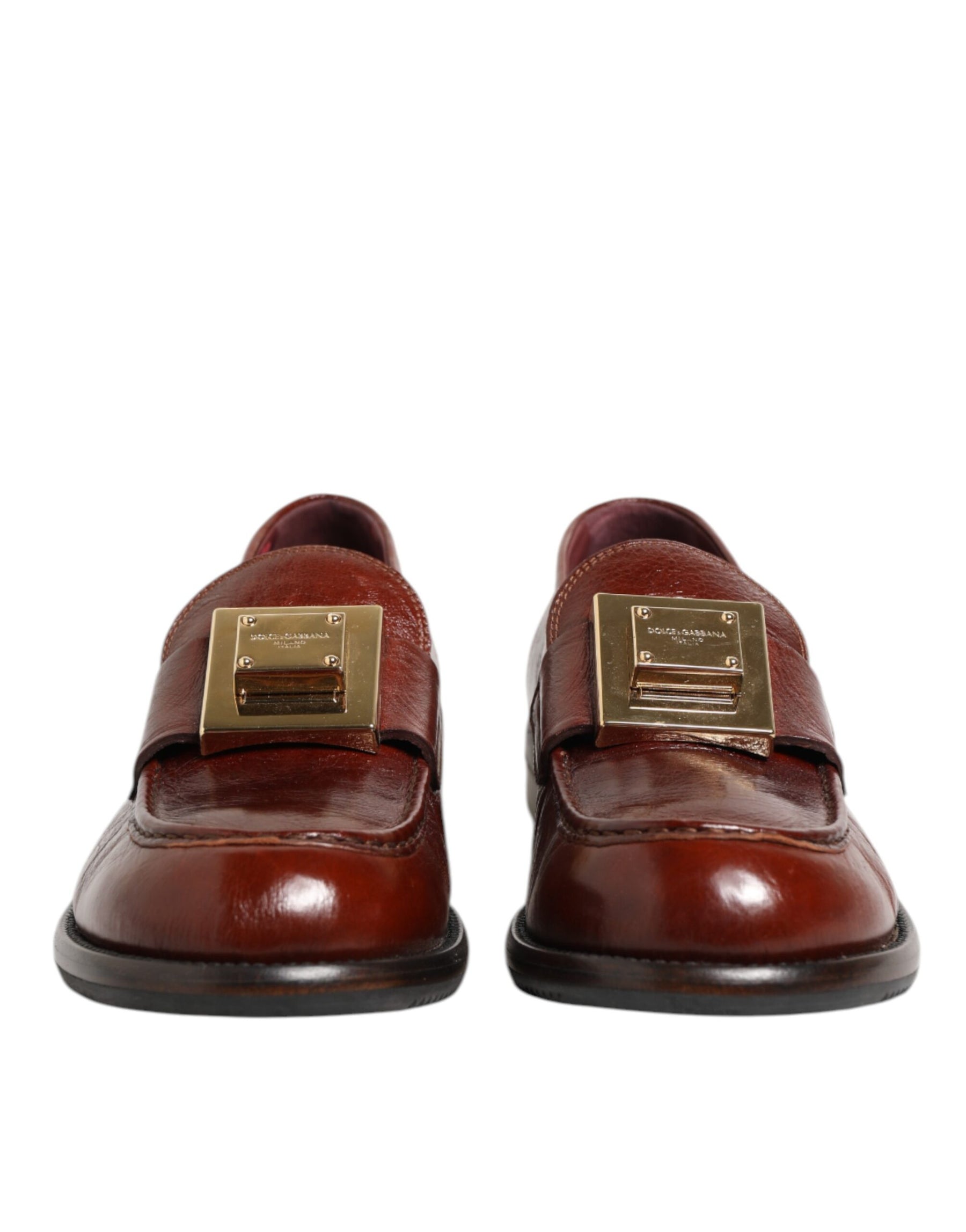 Dolce & Gabbana Brown Leather Logo Slip On Men Dress Shoes | Regal Royce