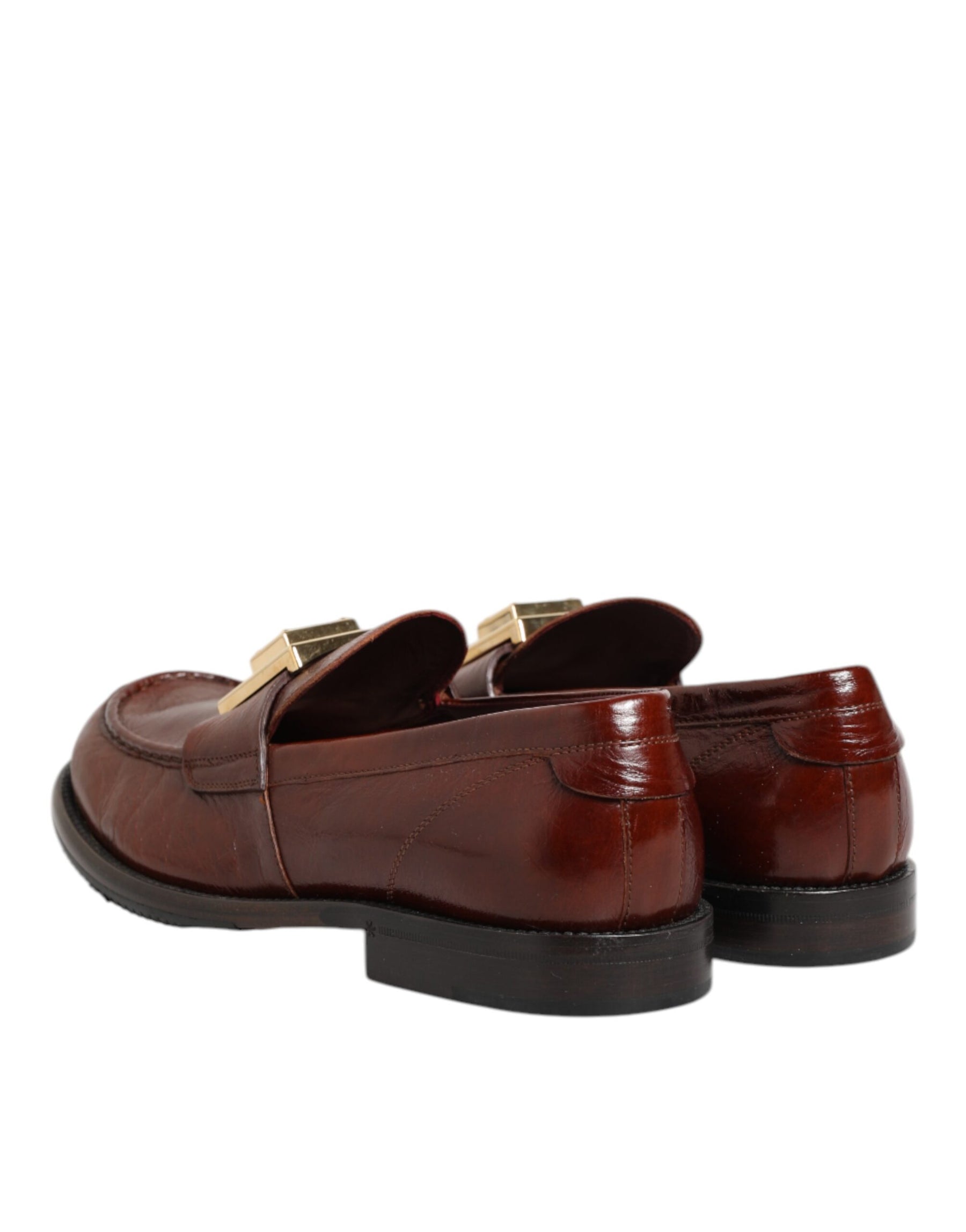 Dolce & Gabbana Brown Leather Logo Slip On Men Dress Shoes | Regal Royce