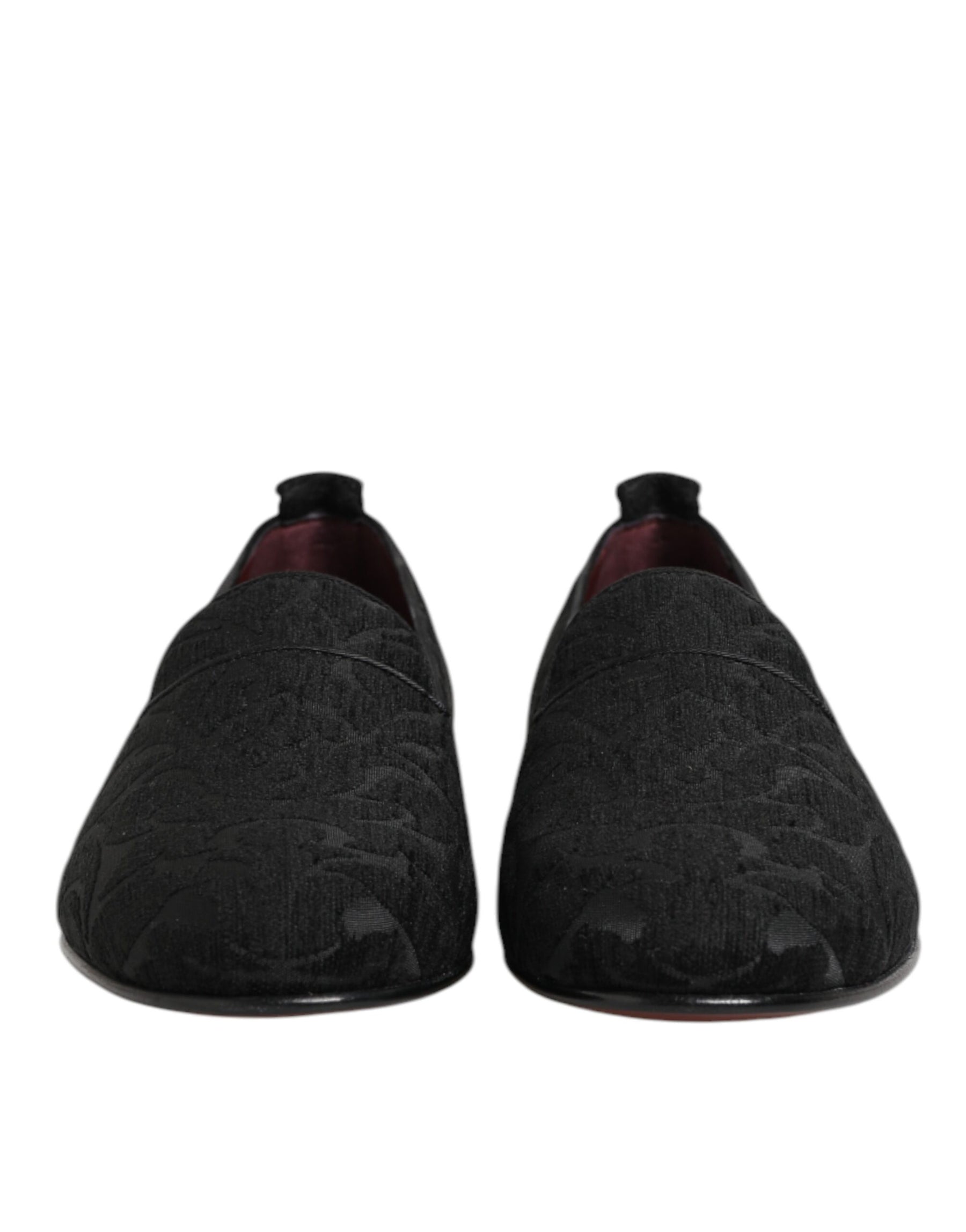Dolce & Gabbana Black Brocade Loafers Slip On Men Dress Shoes | Regal Royce