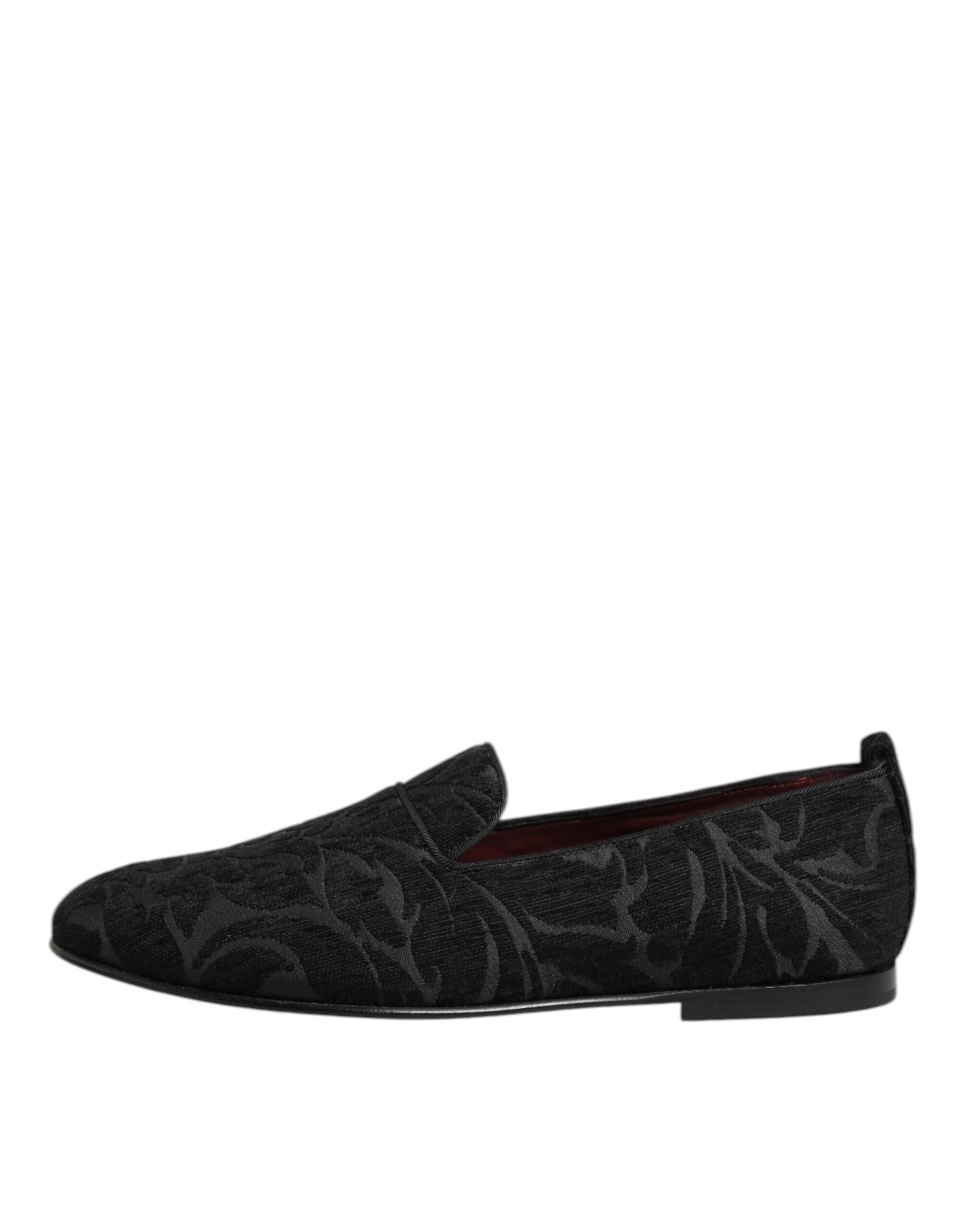 Dolce & Gabbana Black Brocade Loafers Slip On Men Dress Shoes | Regal Royce