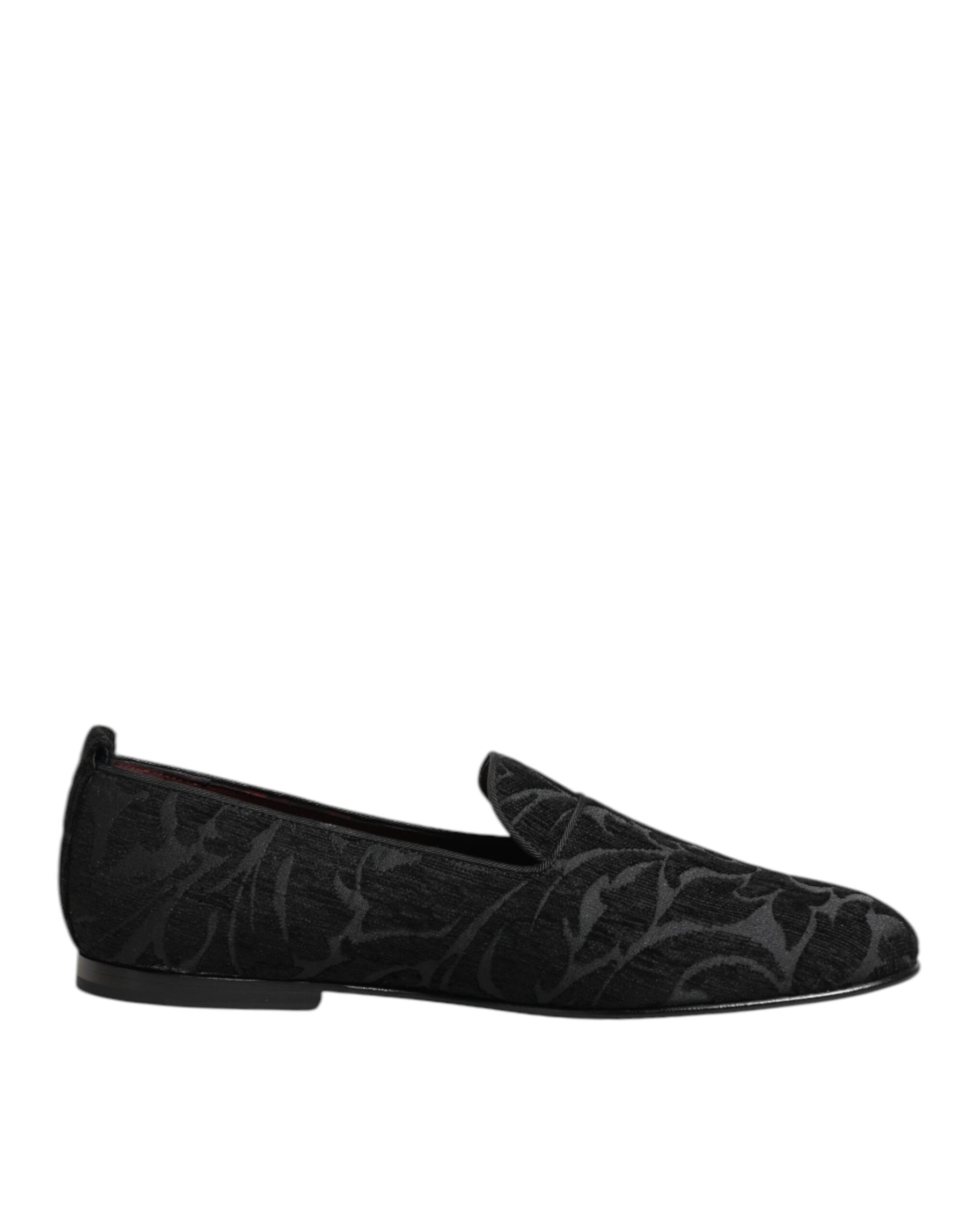 Dolce & Gabbana Black Brocade Loafers Slip On Men Dress Shoes | Regal Royce