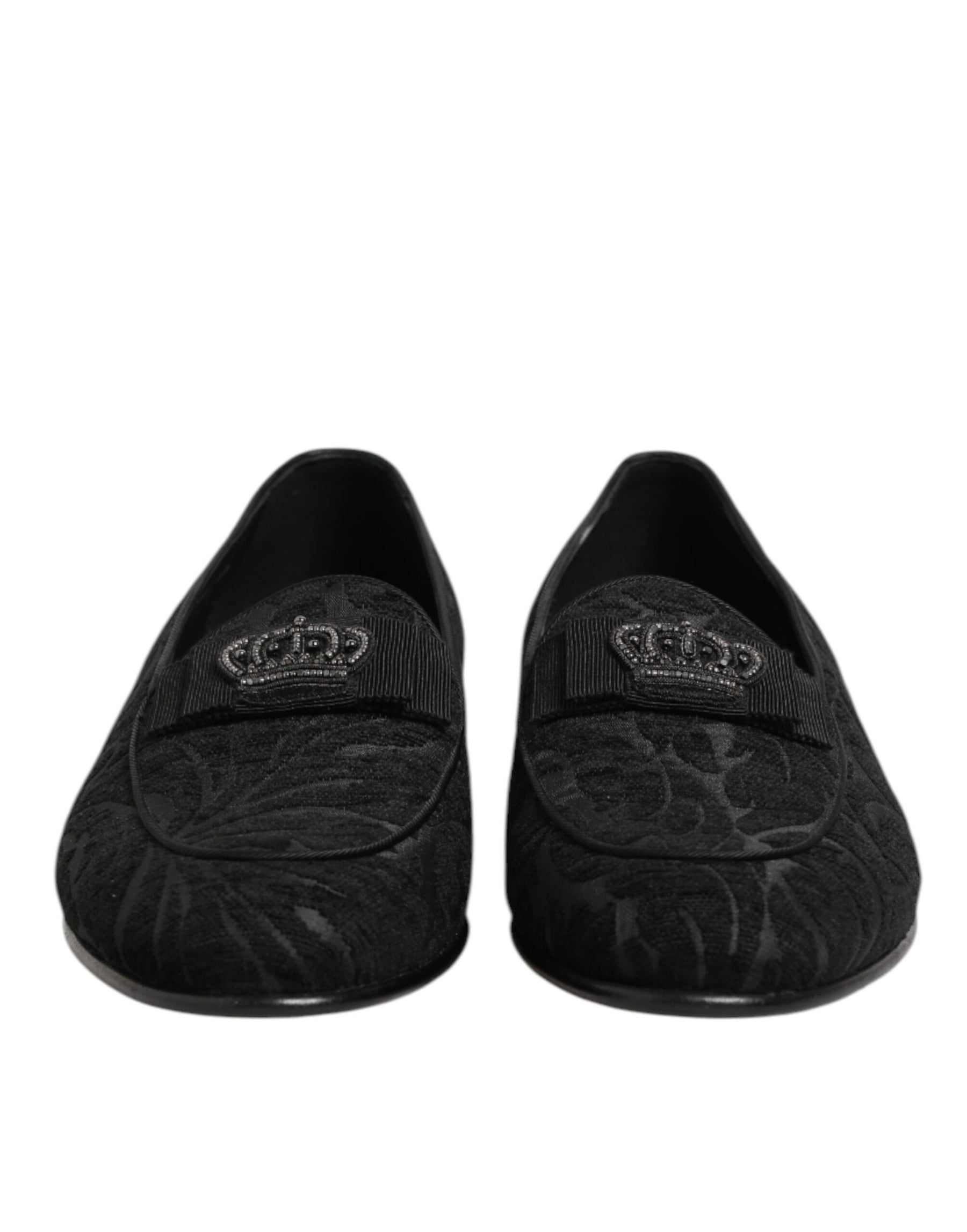 Dolce & Gabbana Black Brocade Crown Loafers Dress Shoes | Regal Royce