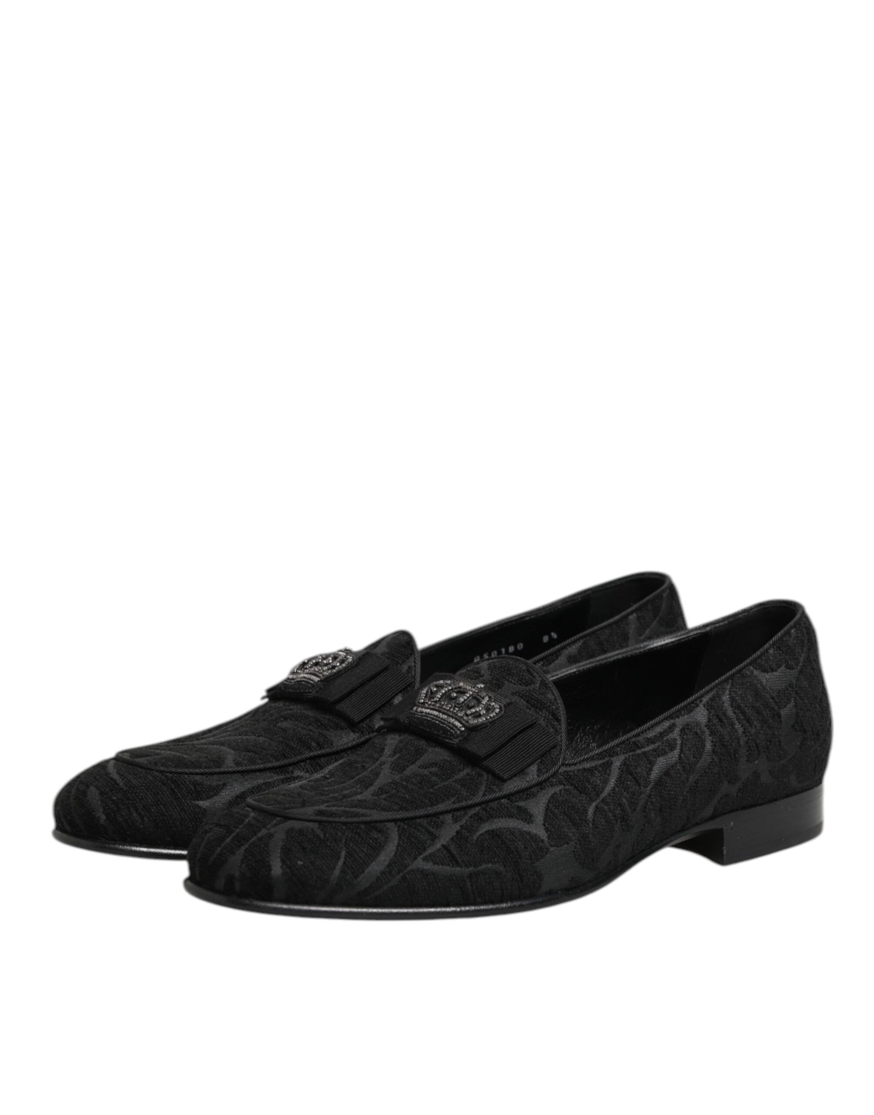 Dolce & Gabbana Black Brocade Crown Loafers Dress Shoes | Regal Royce