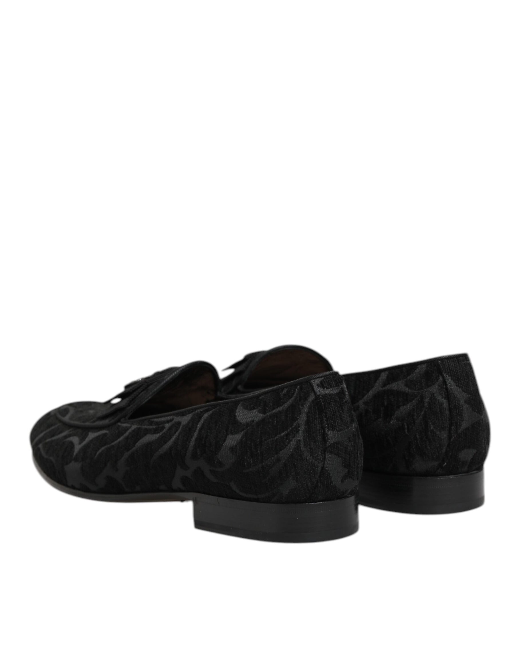 Dolce & Gabbana Black Brocade Crown Loafers Dress Shoes | Regal Royce