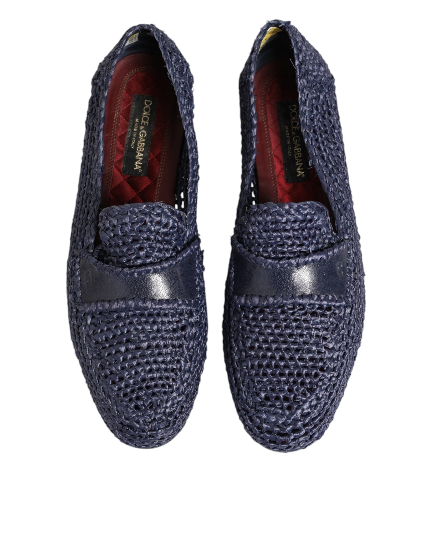Dolce & Gabbana Blue Woven Leather Slip On Loafers Men Shoes | Regal Royce